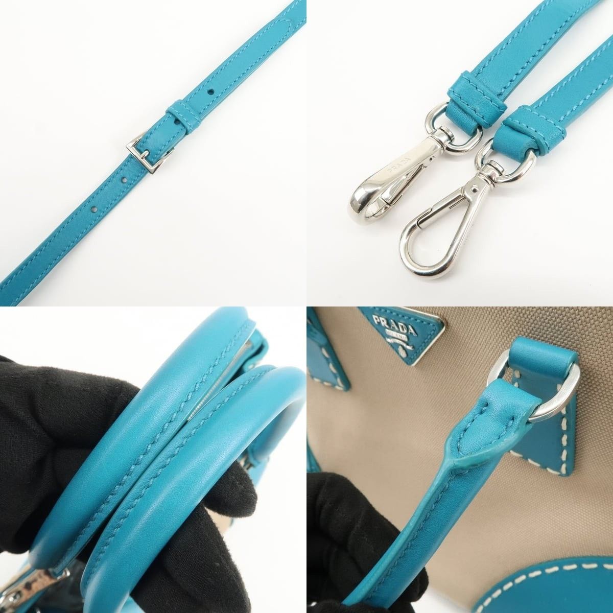 Prada Prada Triangle Logo Canvas Tote Blue Size ONE SIZE - 4 Thumbnail