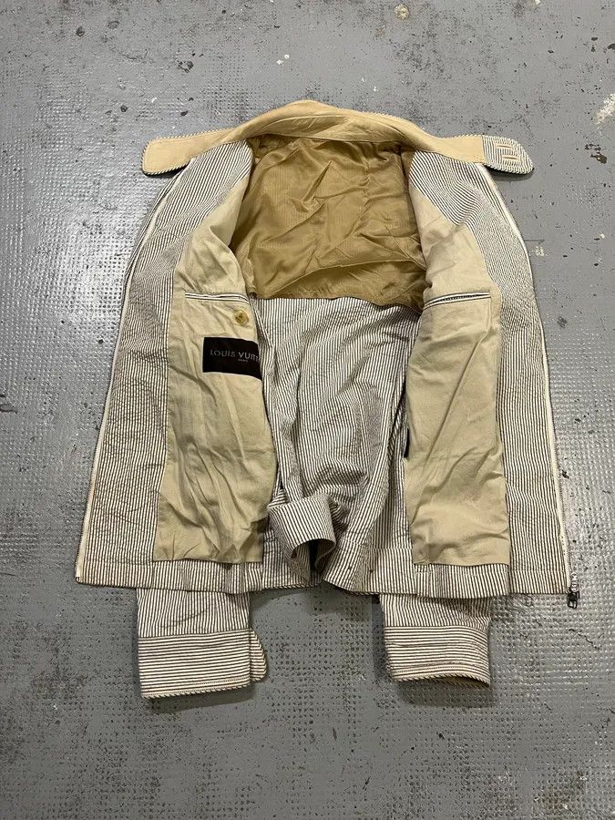Louis Vuitton 2000s Louis Vuitton Striped Classy Beige Hybrid Leather Jacket Size US M / EU 48-50 / 2 - 10 Thumbnail