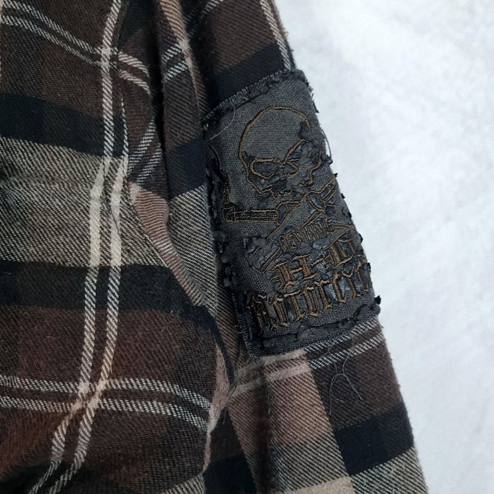 Harley Davidson Harley-Davidson Shirt Jacket Mens Large Brown Plaid Flannel Skull Lined Patch Jacket Size US L / EU 52-54 / 3 - 7 Thumbnail
