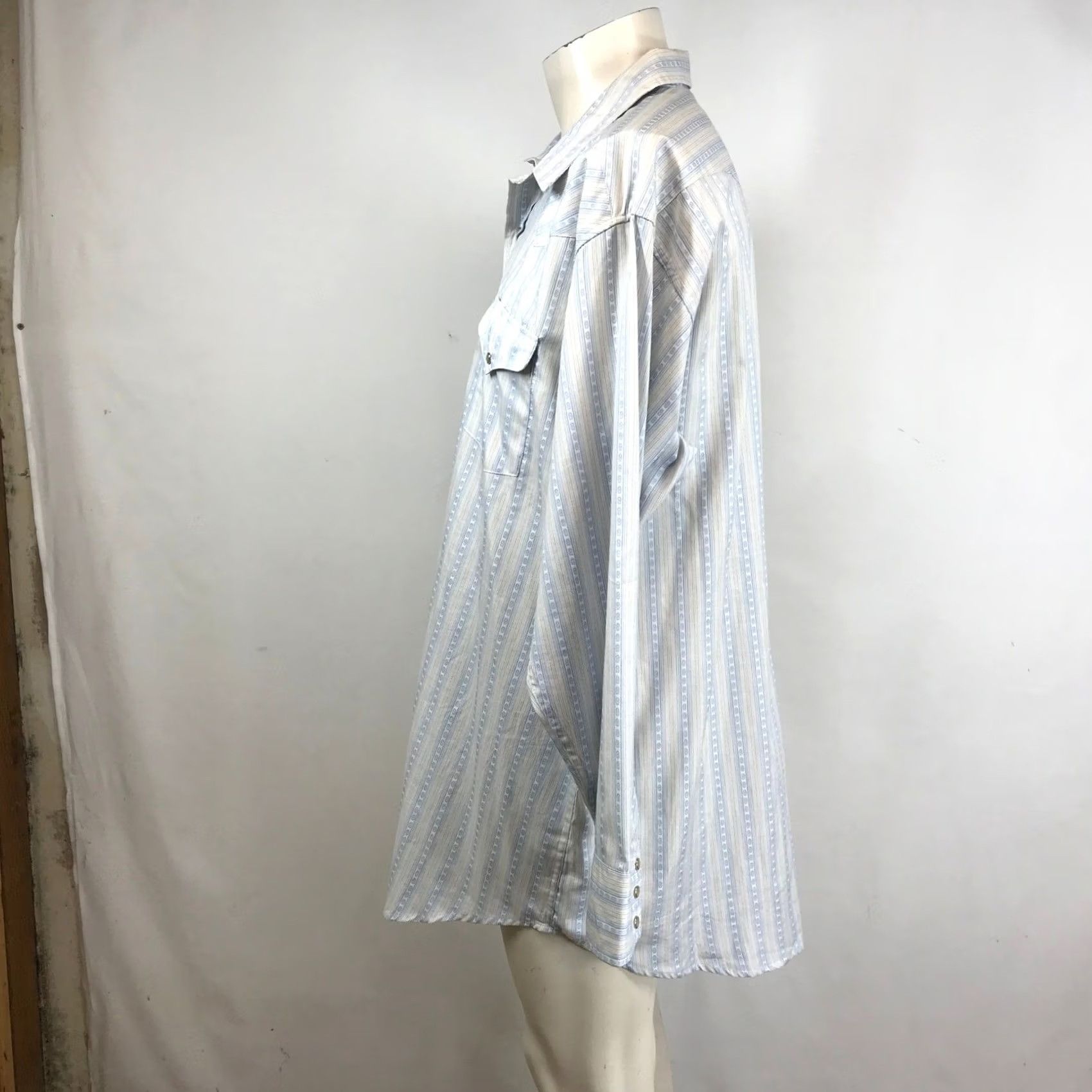 Vintage Panhandle Slim Mens Western Snap Button Up Long Sleeve Shirt - Light Blue Stripes Size US XL / EU 56 / 4 - 6 Thumbnail