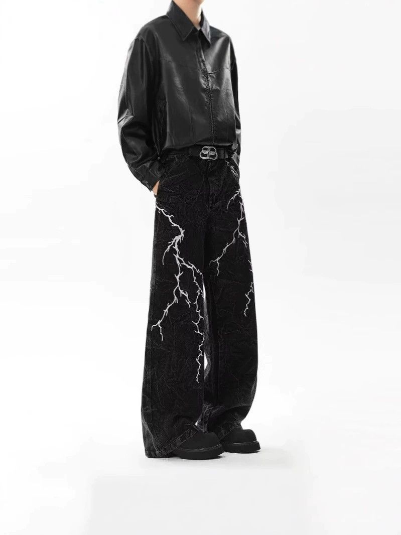 Japanese Brand × Jean American high street lightning crack washed jeans Size US 32 / EU 48 - 4 Thumbnail