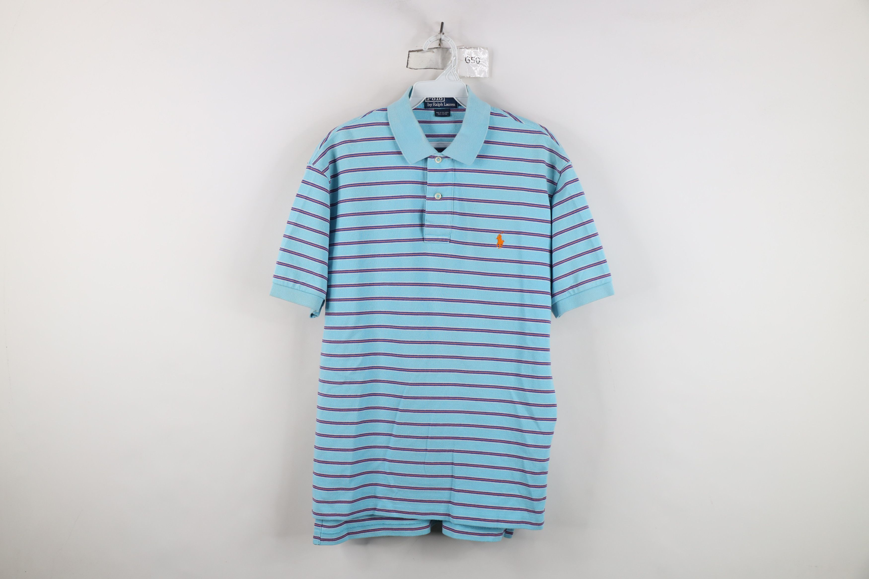 Ralph Lauren Vintage 90s Ralph Lauren Striped Cotton Knit Golf Polo Blue Size US M / EU 48-50 / 2 - 1 Thumbnail