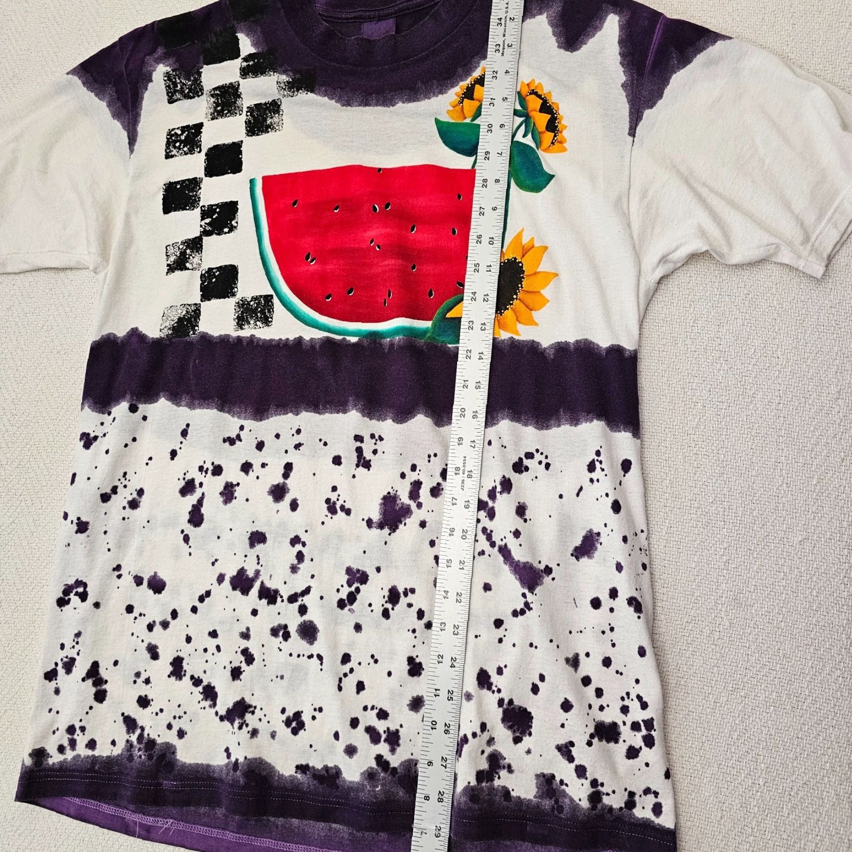 Jerzees VINTAGE Jerzees T-Shirt White & Purple Watermelon Graphic VTG Checkered Accent L Adult Unisex Shirts Short Sleeve Crew Neck 1990s Mens Womens Size US L / EU 52-54 / 3 - 3 Thumbnail