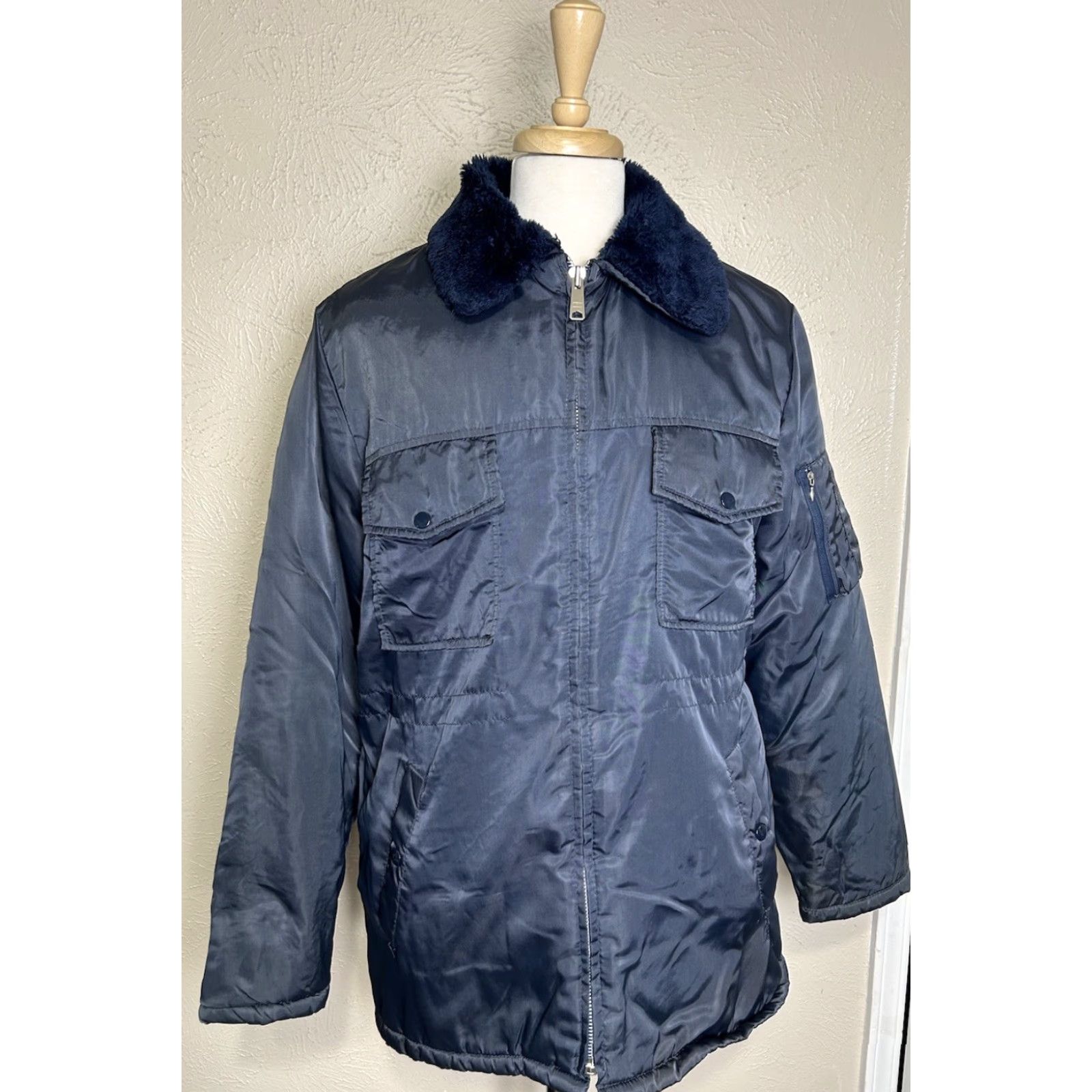 Sears VINTAGE Sears Work 'N Leisure Coat Mens M Blue Nylon Parka Fur Collar 70s Size US M / EU 48-50 / 2 - 2 Thumbnail