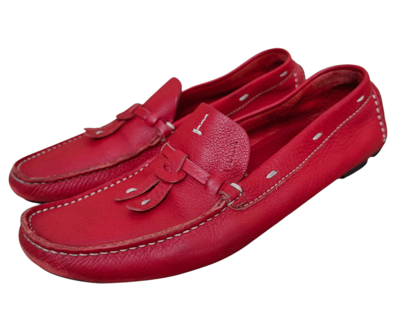 Prada Prada Red Leather Loafers Size US 5.5 / IT 35.5 - 1 Thumbnail