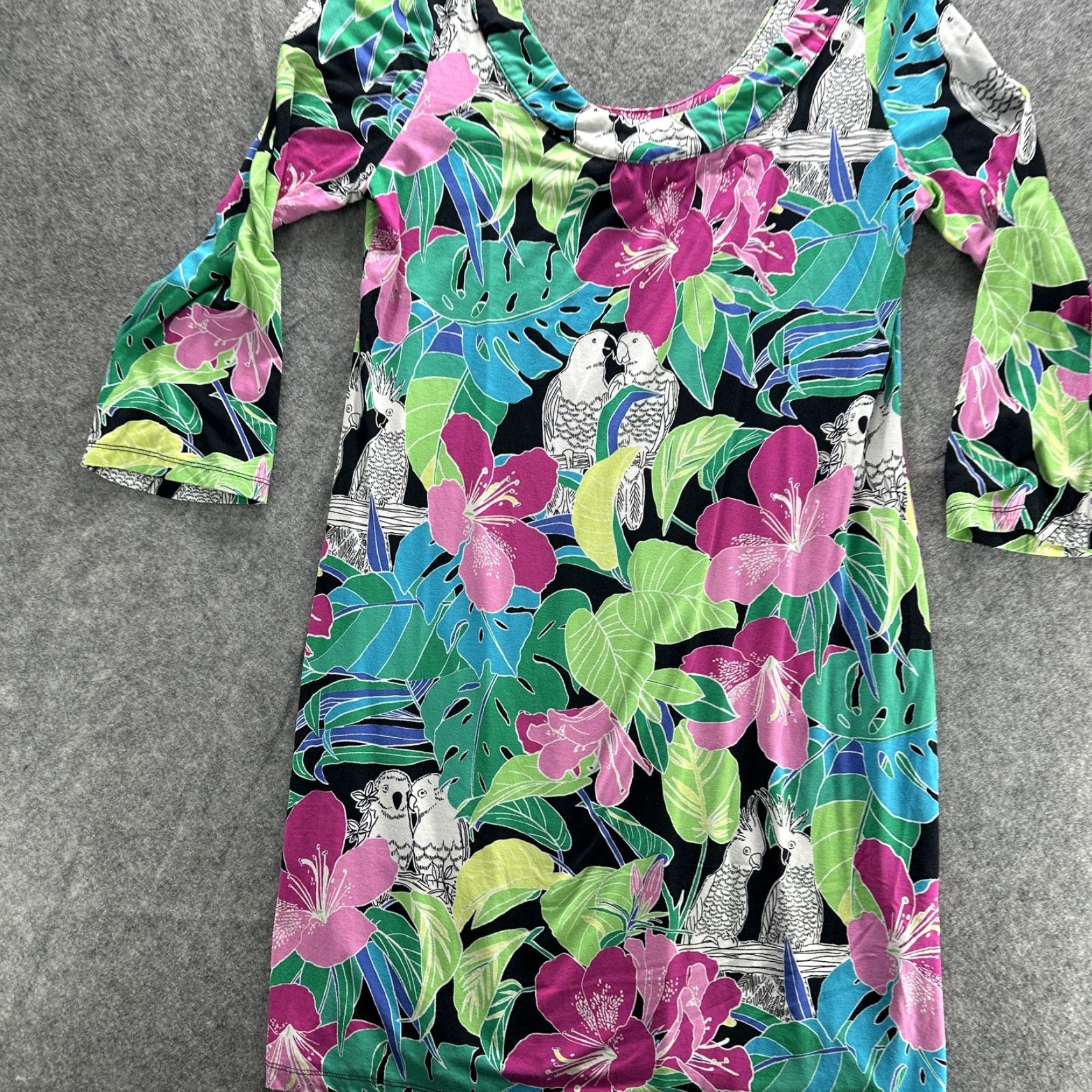 Tori Richard Tori Richard Dress Womens Large Black Tropical Parrot Floral 3/4 Sleeve Size L / US 10 / IT 46 - 3 Thumbnail