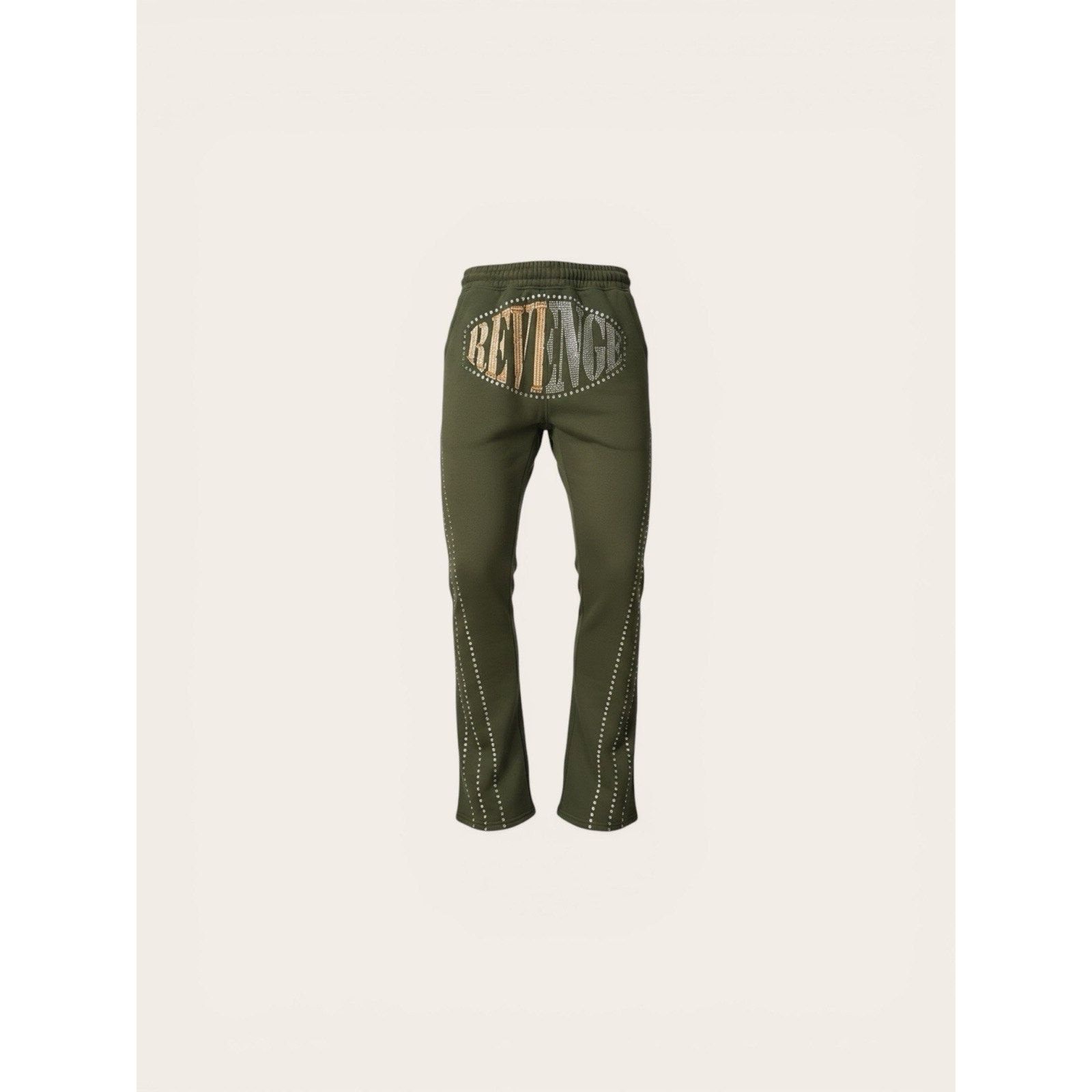 Black Rivet Copper Rivet Men's Olive Flared Terry Joggers Rhinestones M Size US 34 / EU 50 - 6 Thumbnail