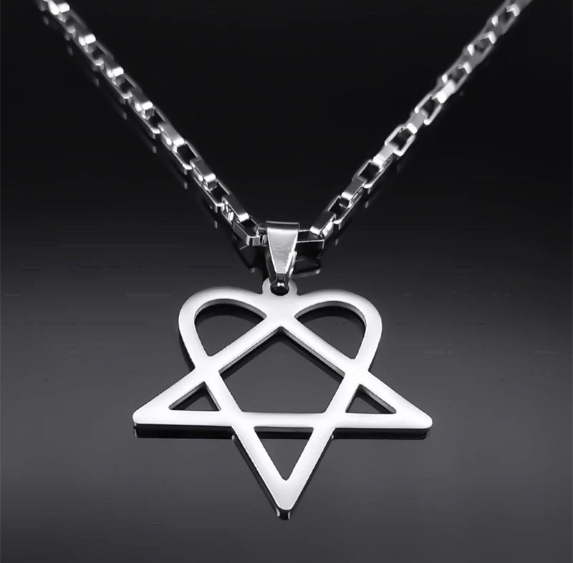 Jewelry Heart Necklace Punk Grunge Chain Y2K in Silver, Men's