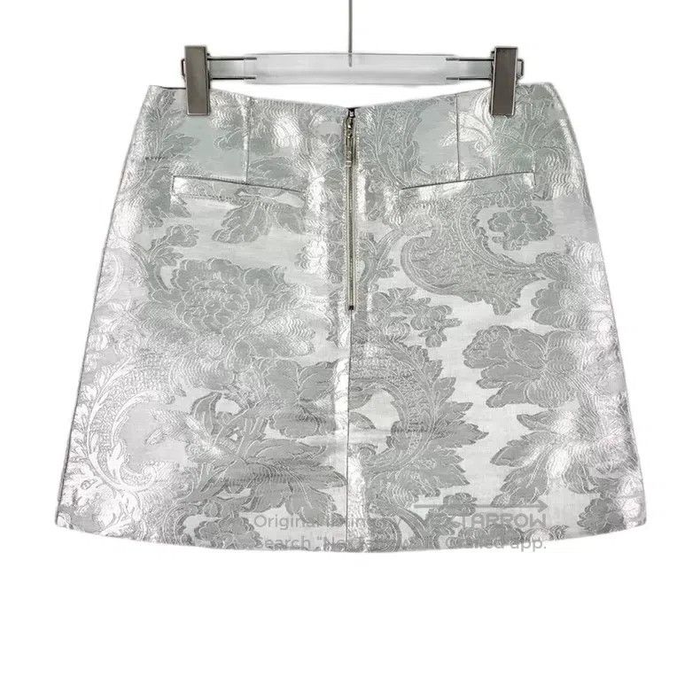 Louis Vuitton Louis Vuitton Silver floral embossed A-line skirt Size 37" - 2 Thumbnail