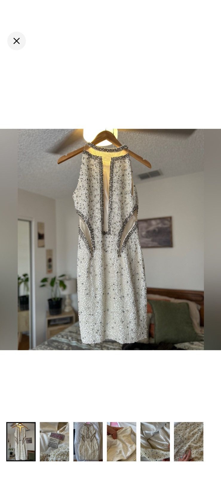 Other Jovani Ivory Beaded Halter Mini Dress with Silver Accents Size XS / US 0-2 / IT 36-38 - 2 Thumbnail