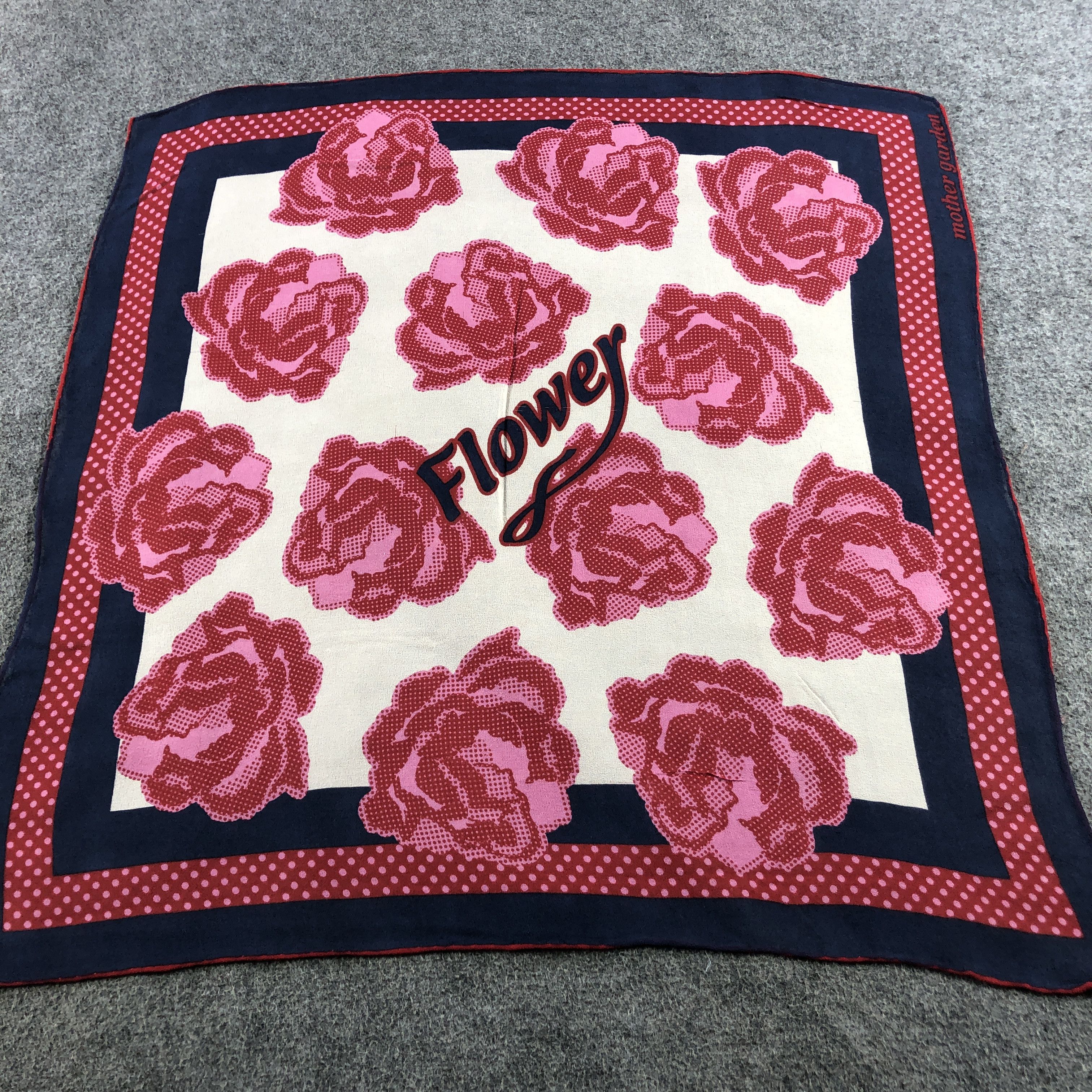 Vintage Mother Garden Floral Hand Rolled Silk Scarf M1066 Size ONE SIZE - 2 Thumbnail
