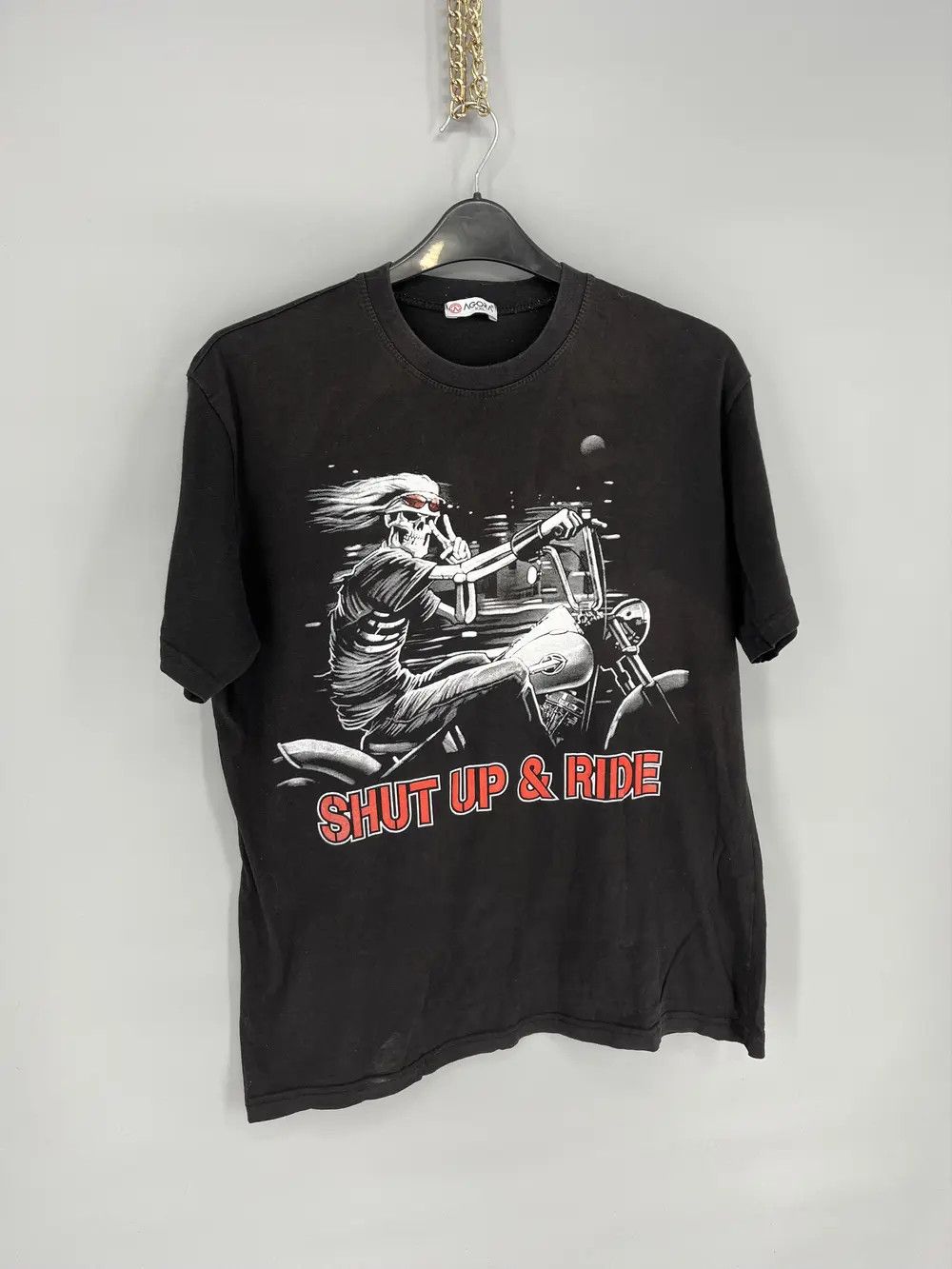 Harley Davidson Vintage 90s Skull on a Bike " SHUT UP RIDE " Horror Tee 90s Size US XL / EU 56 / 4 - 2 Thumbnail