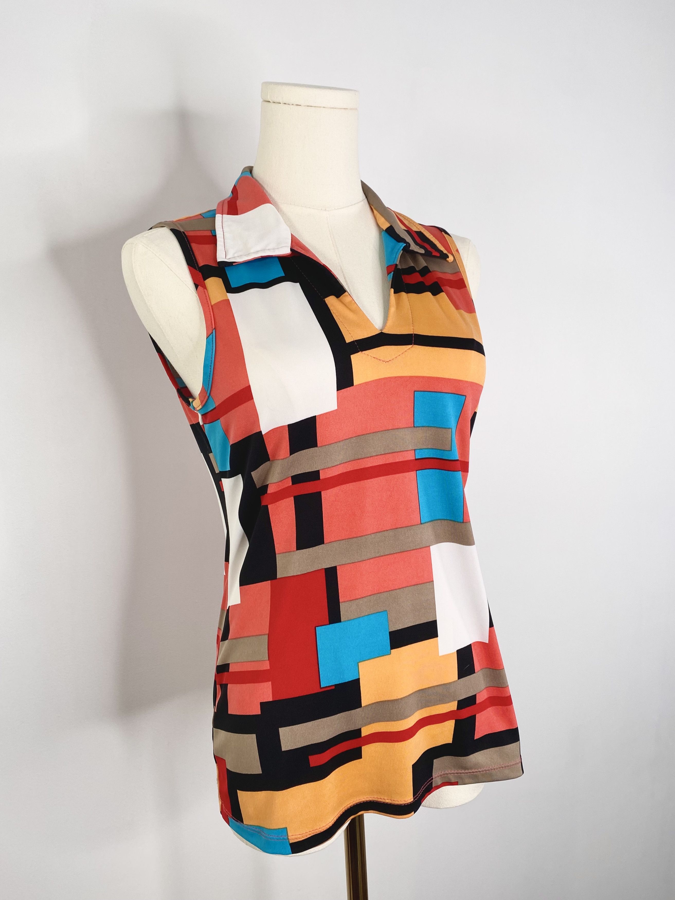 Vintage Geometric Abstract Collared Tank Top Size S / US 4 / IT 40 - 3 Thumbnail