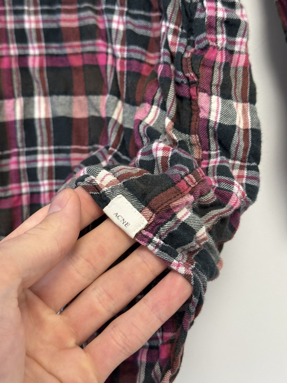 Acne Studios Acne Studios Pink Plaid Flannel Shirt Long Sleeve Size XXS / US 00 / IT 34 - 8 Thumbnail