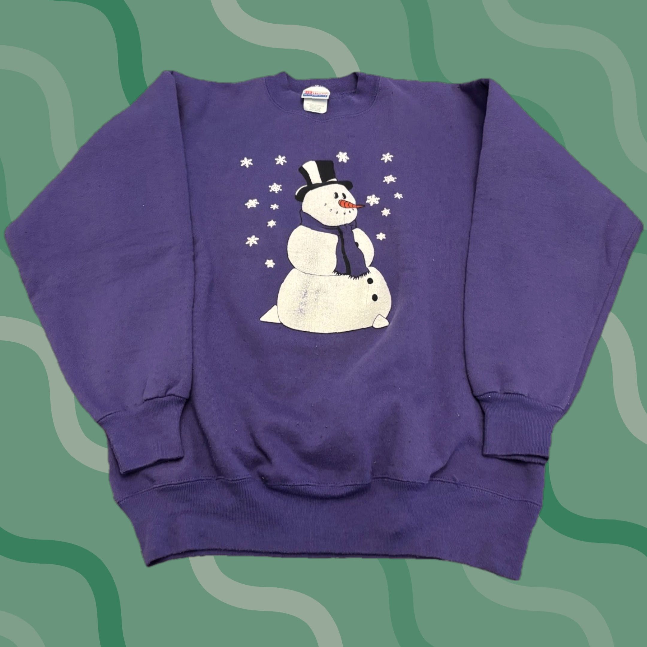 Hanes VINTAGE 90s Snowman Christmas Sweatshirt M Winter Graphic Crewneck Hanes Unisex Adults Purple Size M / US 6-8 / IT 42-44 - 1 Thumbnail