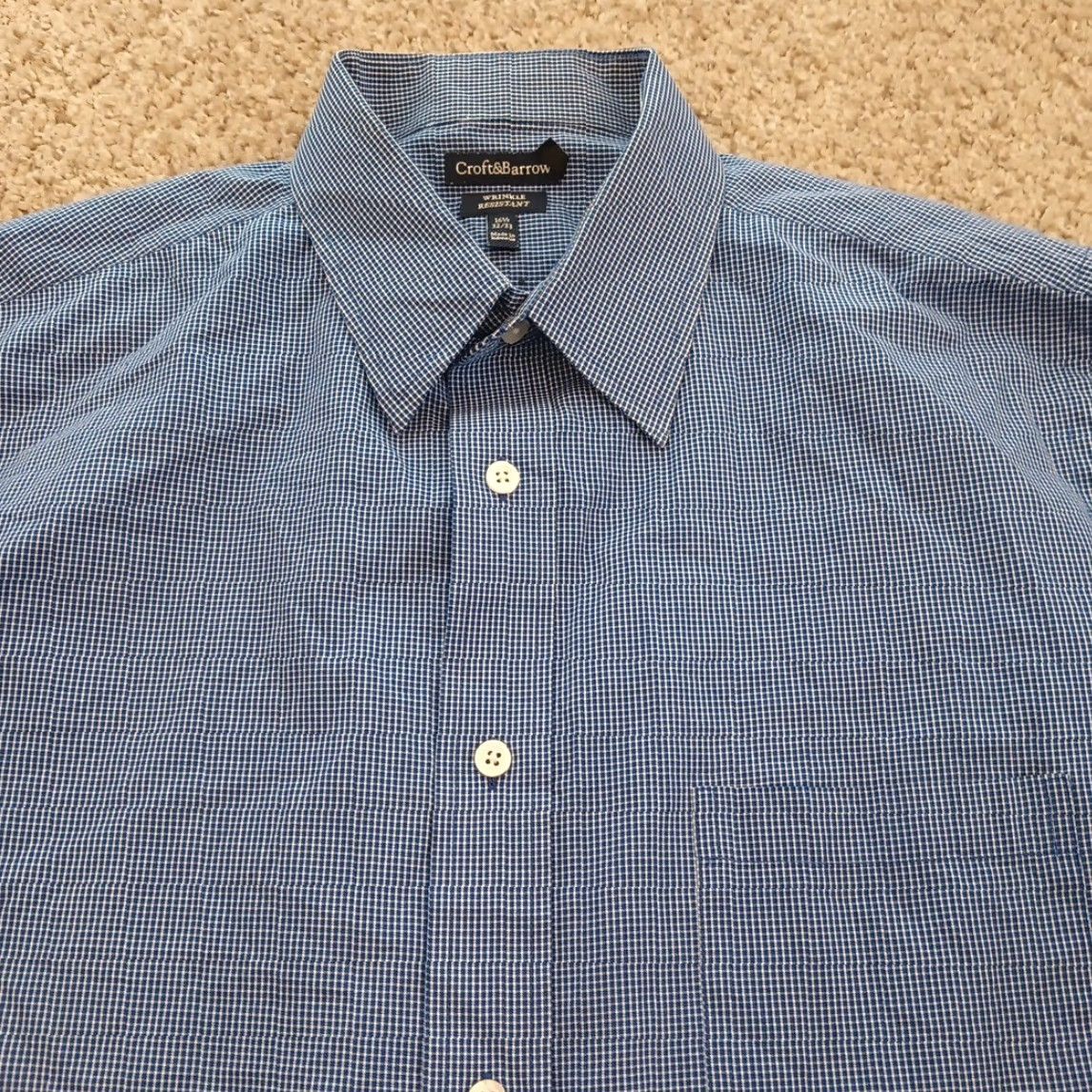 Croft & Barrow Croft & Barrow Shirt Mens 16.5 Blue Plaid Long Sleeve Button-Up Cotton Blend Womens? No. Size US XL / EU 56 / 4 - 2 Thumbnail
