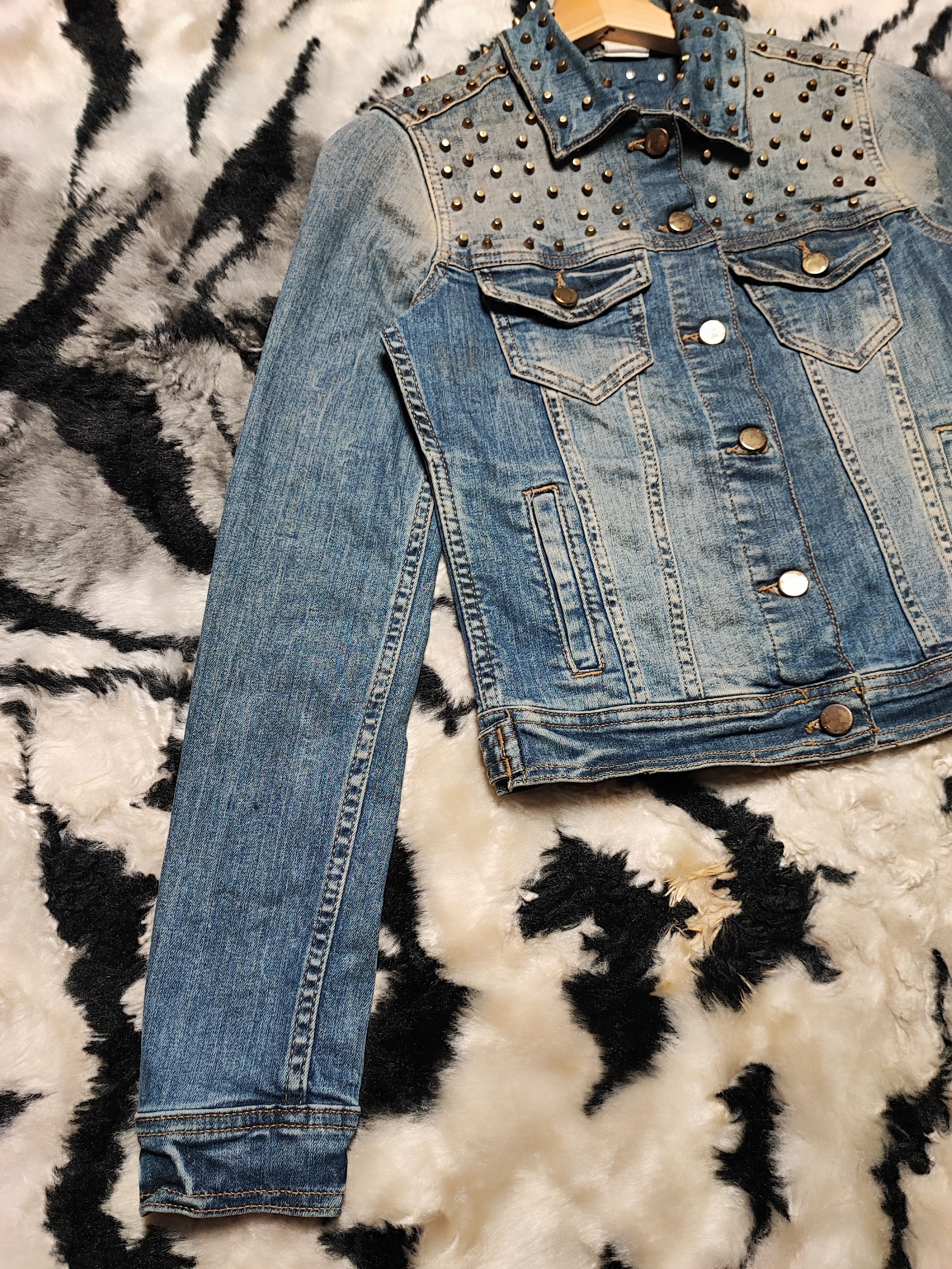 Zara Punk Denim Spike Jacket Boxy by Zara Size US XS / EU 42 / 0 - 3 Thumbnail