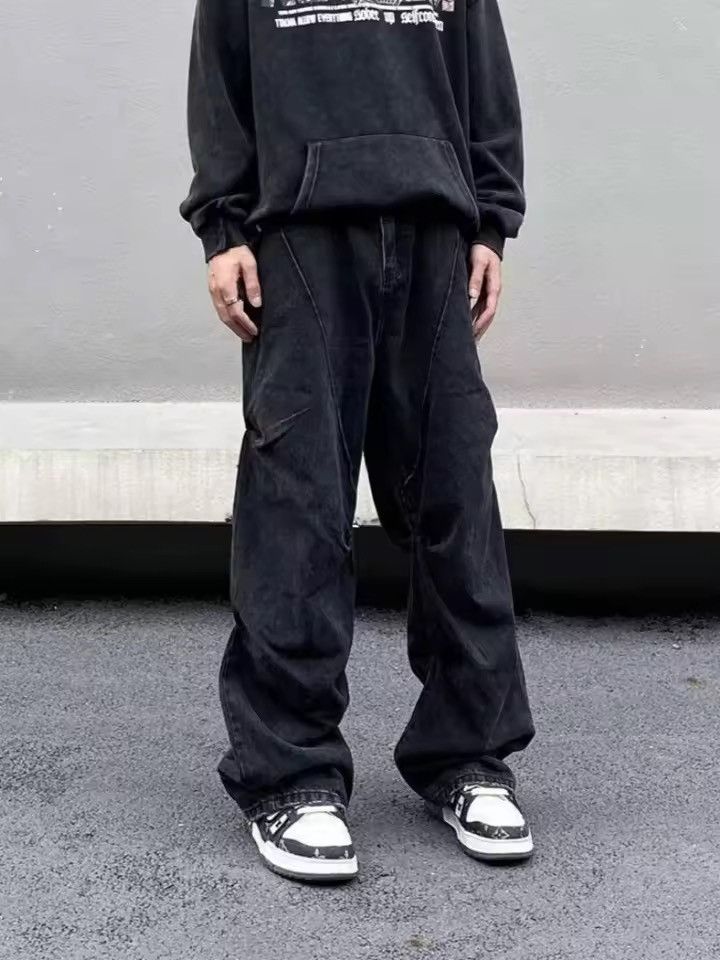 Japanese Brand Cyber Y2K Streetwear Cleanfit Black Baggy Pleated Jean Size US 27 - 6 Thumbnail