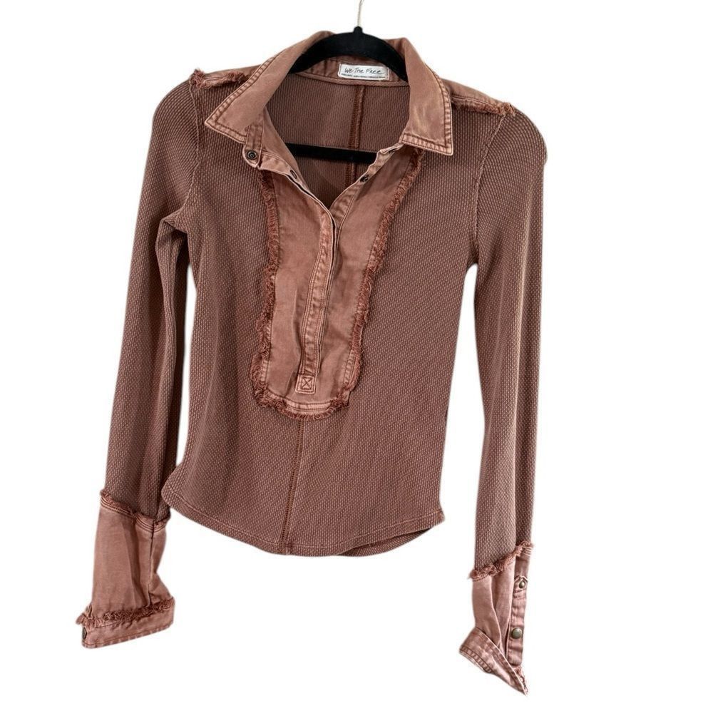 Free People We The Free Brown Fitted Ruffled Blouse Size XS / US 0-2 / IT 36-38 - 1 Thumbnail