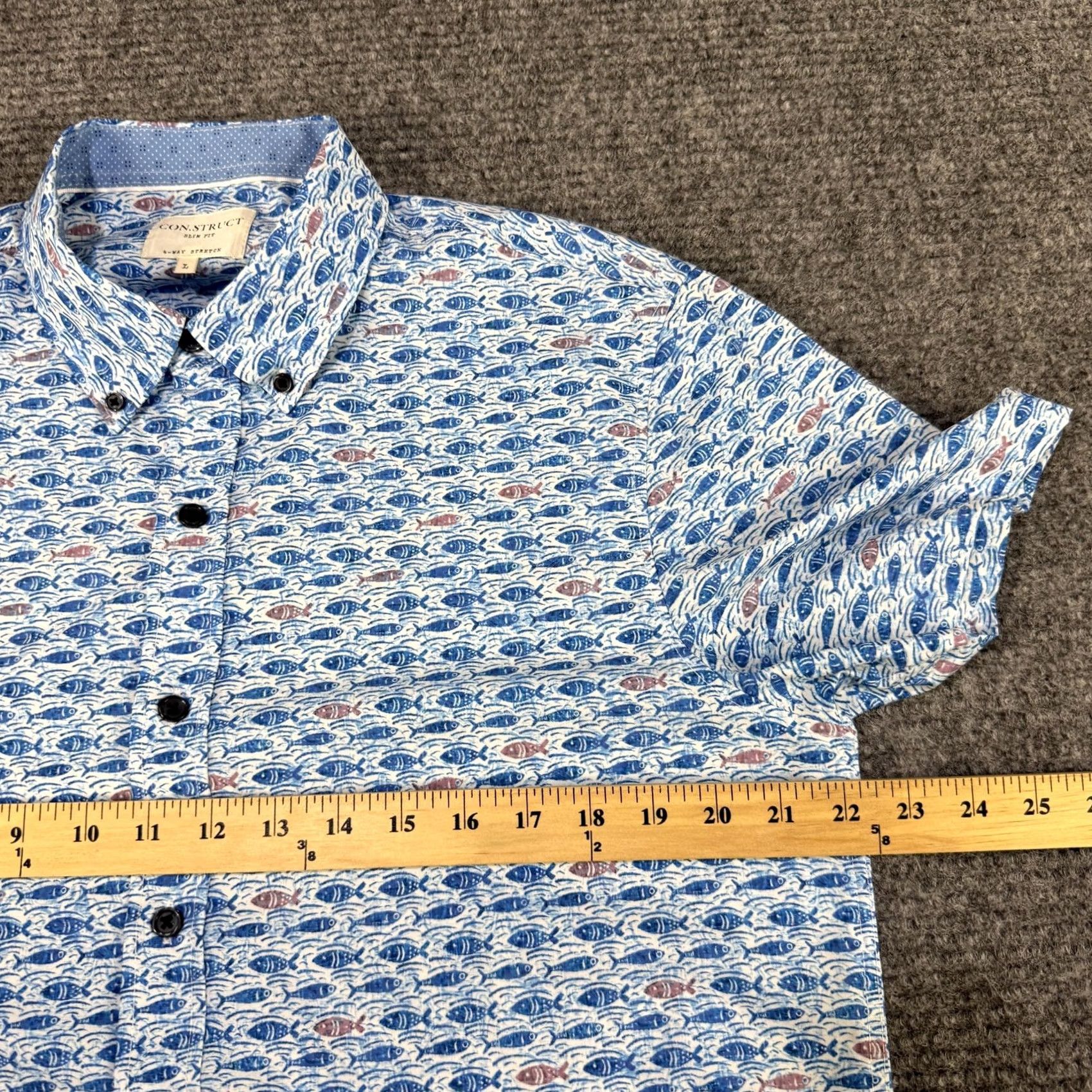 Vintage CON.STRUCT Shirt Mens Large Fish Print Button Down Short Sleeve Stretch Size US L / EU 52-54 / 3 - 6 Thumbnail