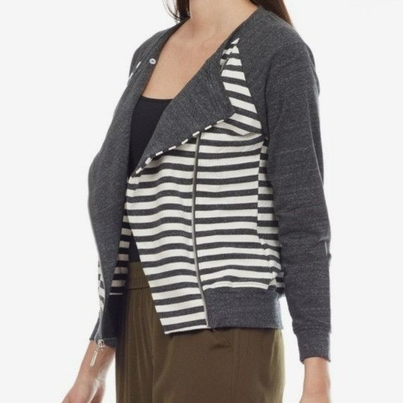 TART Collections Tart Zip Up Moto Sweatshirt Jacket Wrap Side Zip Stripe Grey Size M / US 6-8 / IT 42-44 - 2 Thumbnail