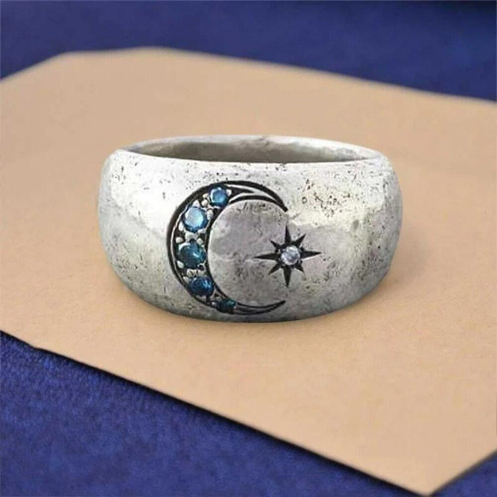 Designer Bohemian Vintage Sun Moon Silver Retro Ring - Size 8 Size ONE SIZE - 1 Thumbnail