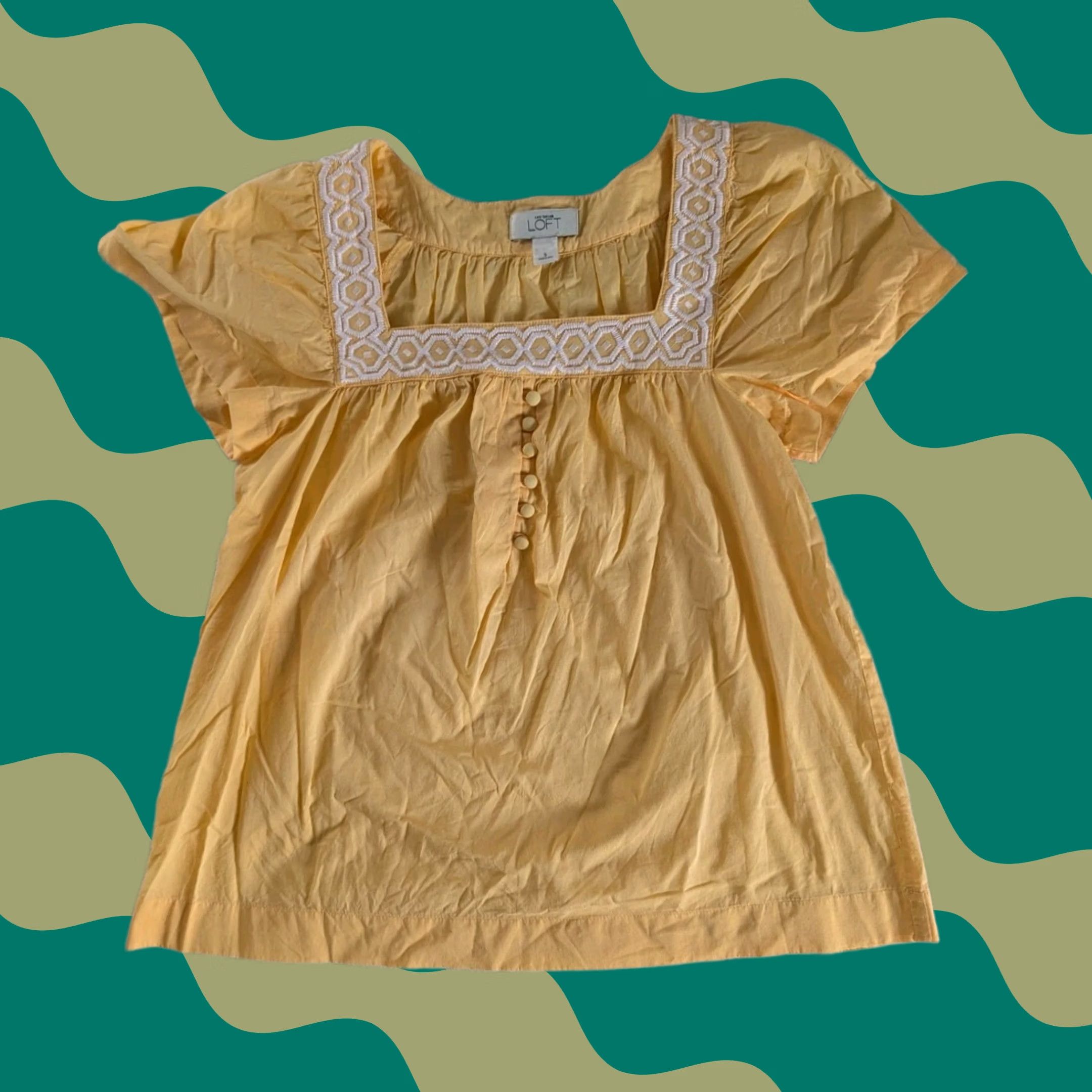 Loft Loft Yellow & White Embroidered Short Sleeve Peasant Top Womens Sz S 100% Cotton Shirt Blouse Womens S Yellow Embroidered Peasant 100% Cotton Size S / US 4 / IT 40 - 1 Thumbnail