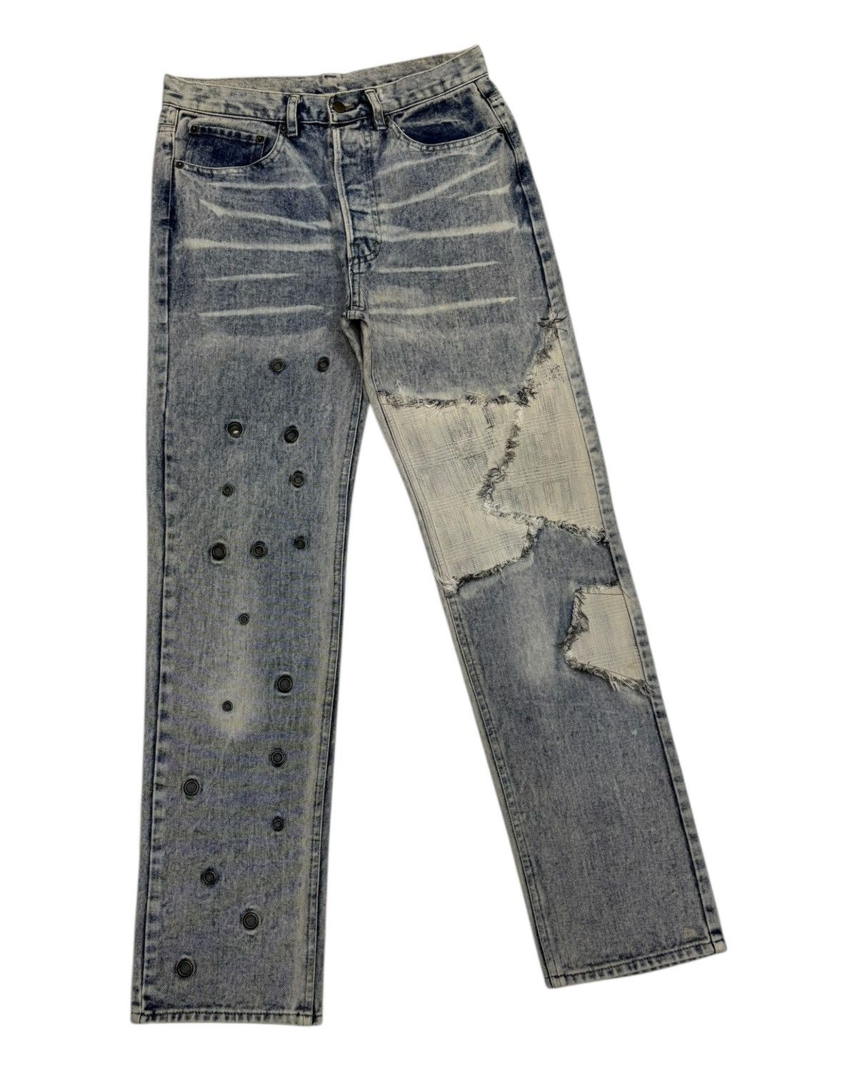 Japanese Brand × Undercover Rulin Distressed Patchwork Grommet Denim Ruin Jeans Size US 31 - 3 Thumbnail