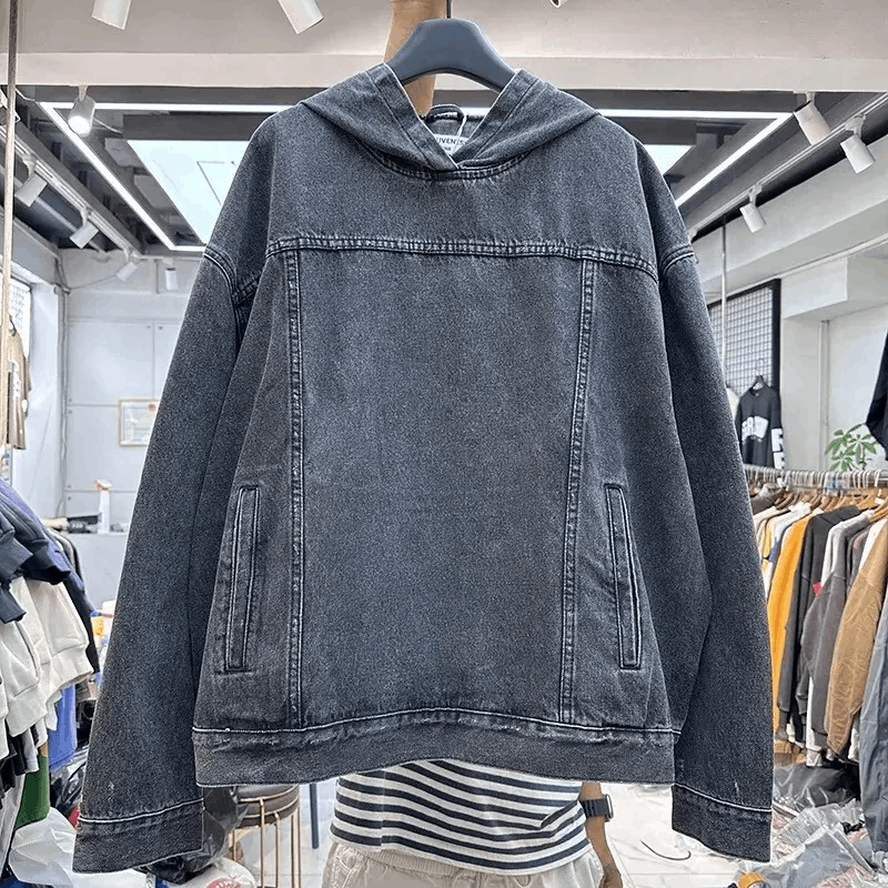 Retro Hand-Stiched Denim Hoodie