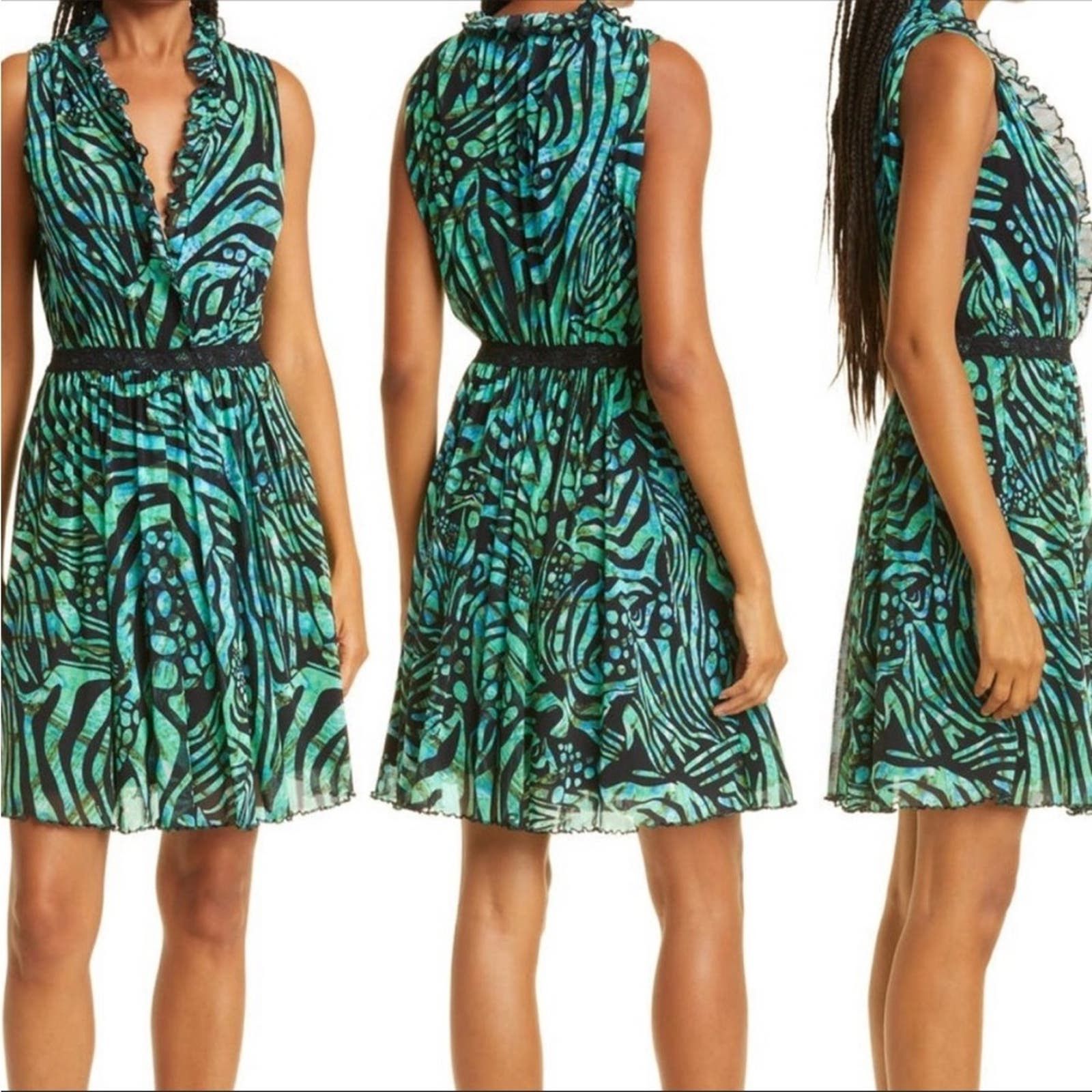 image of Jean Paul Gaultier Fuzzi Geometric Print Dress, Euc, Medium, Msrp $545 in Green, Women's