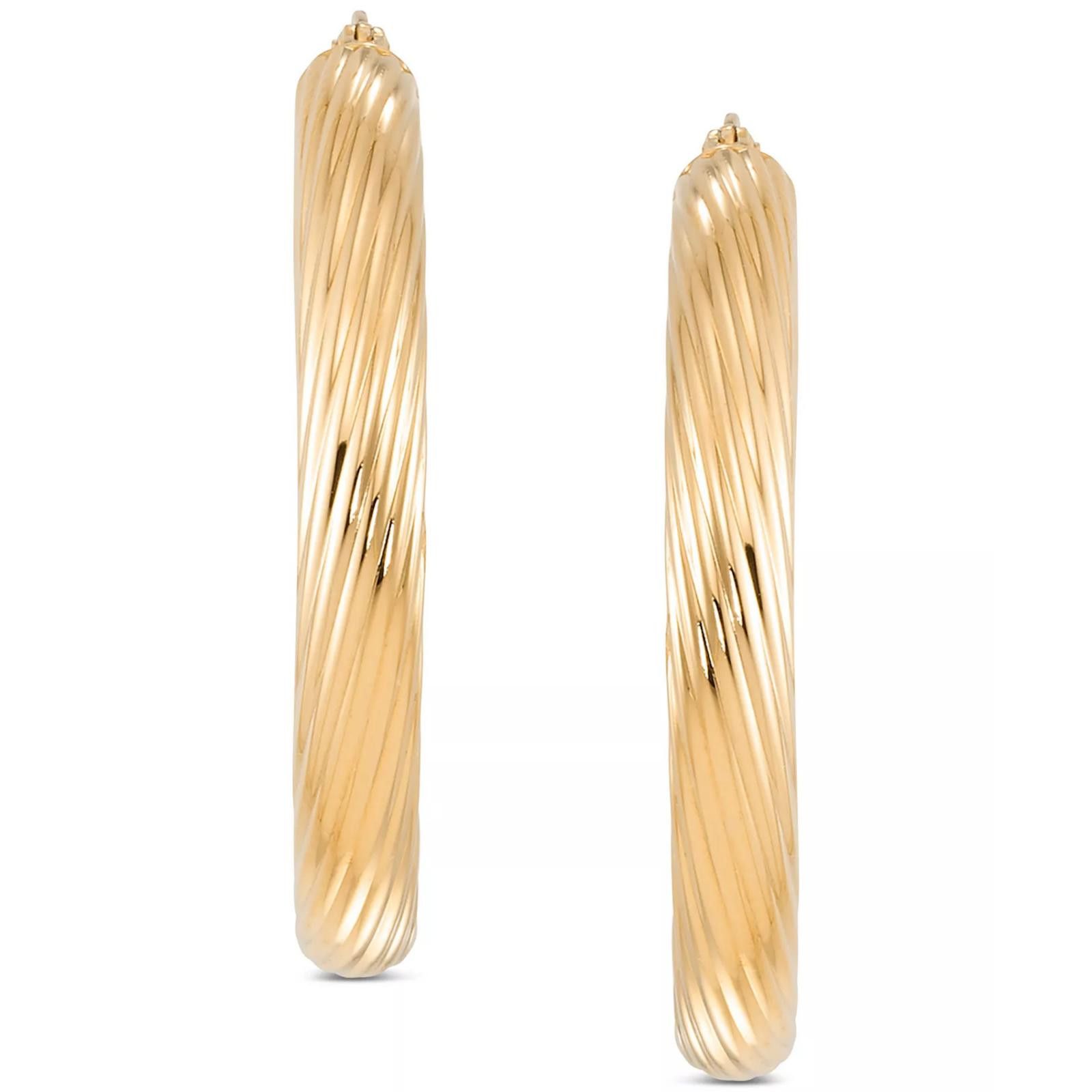 Macys Textured Medium Hoop Earrings 14K GoldPlated Sterling Silver Size ONE SIZE - 2 Thumbnail