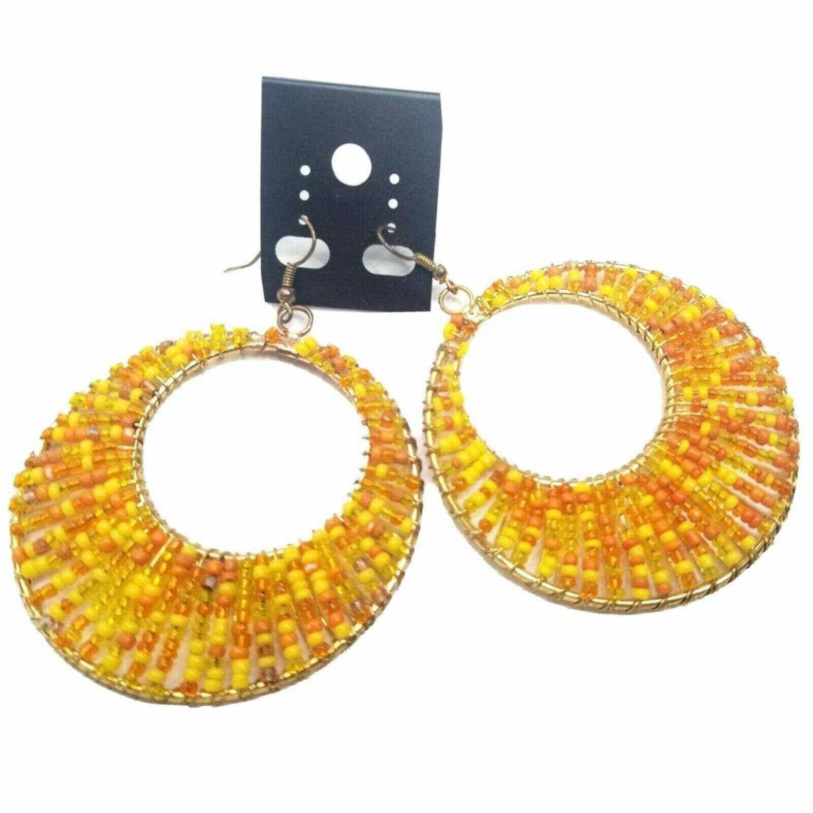 The Unbranded Brand Earrings Fashion Jewelry Beaded Circle Hoops Hook Orange Size ONE SIZE - 1 Thumbnail