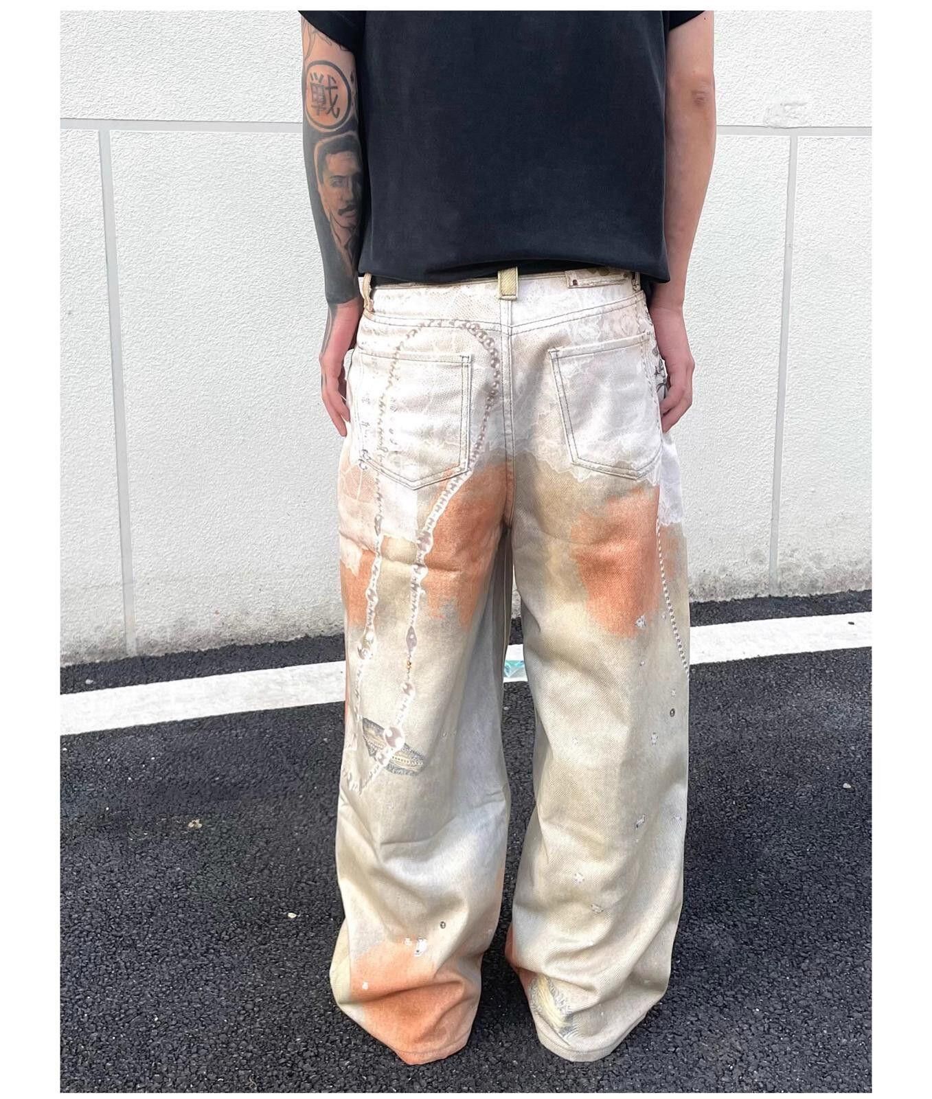 Jean 3d Print Orange Distressed Wide Leg Jeans Size US 30 / EU 46 - 6 Thumbnail