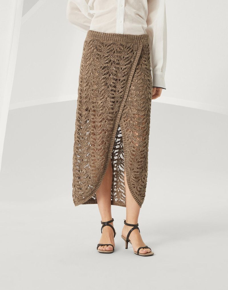 Brunello Cucinelli o1la1rc1a0326 Foliage Lace Knit Skirt in Brown Size 27" / US 4 / IT 40 - 1 Thumbnail