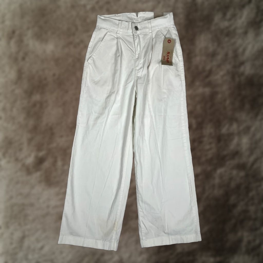 Levi's Levi's Pants Womens 24 White Twill Chino Wide-Leg Pleated Stretch Irregular Size 42" / US 20 - 1 Thumbnail