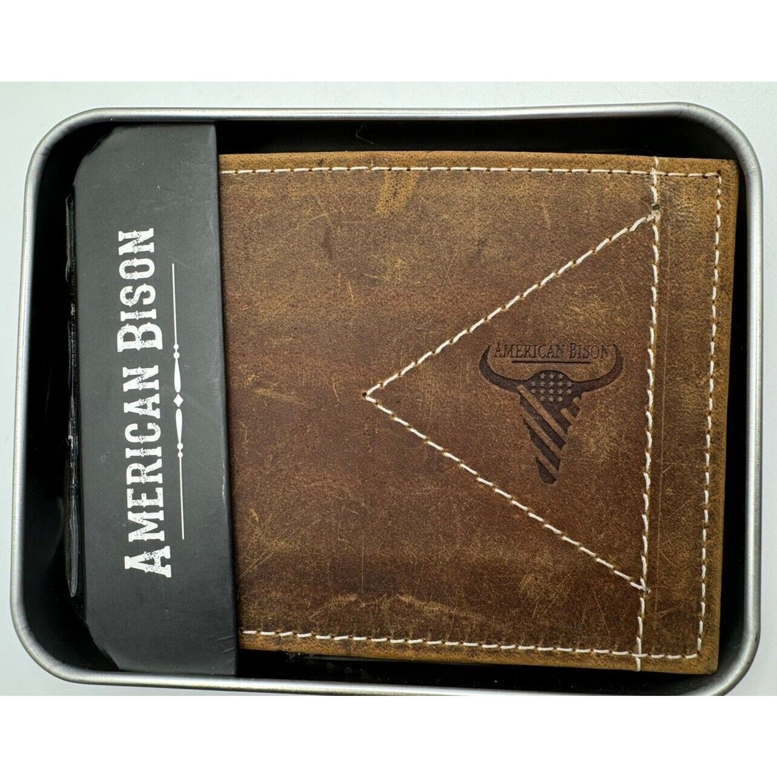 The Unbranded Brand AMERICAN BISON GENUINE LEATHER BROWN MENS WALLET Tin Box NEW Size ONE SIZE - 2 Thumbnail