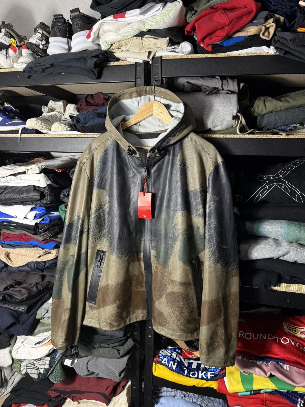 Diesel Diesel Leather Jacket Camo Print Hooded Sheepskin Full Zip Size US XXL / EU 58 / 5 - 3 Thumbnail