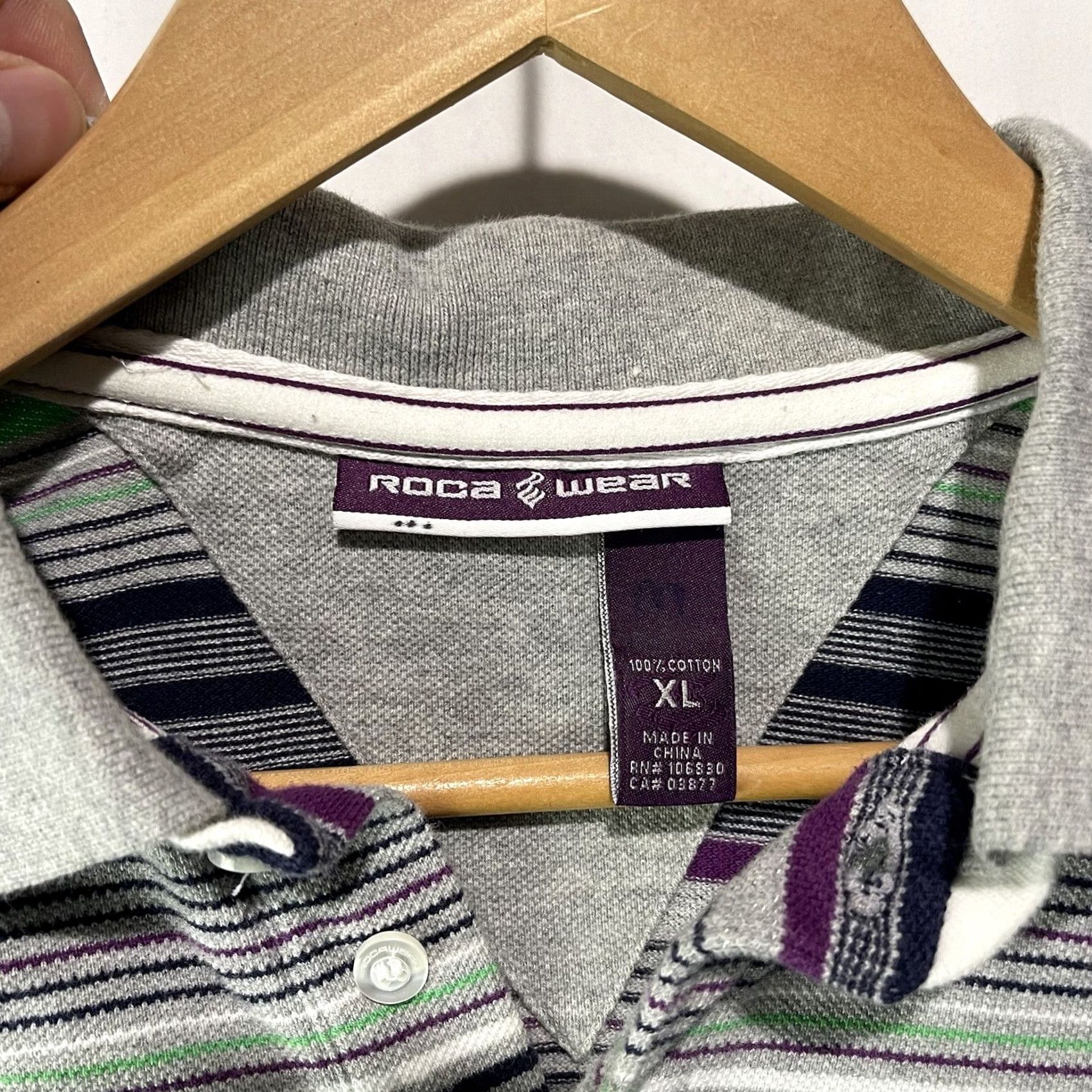 Rocawear VINTAGE Rocawear Polo Shirt Mens XL Gray Green Striped Collared Button Up Logos Polo XL Men Gray Rockawear striped collar logo polo Size US XL / EU 56 / 4 - 5 Thumbnail
