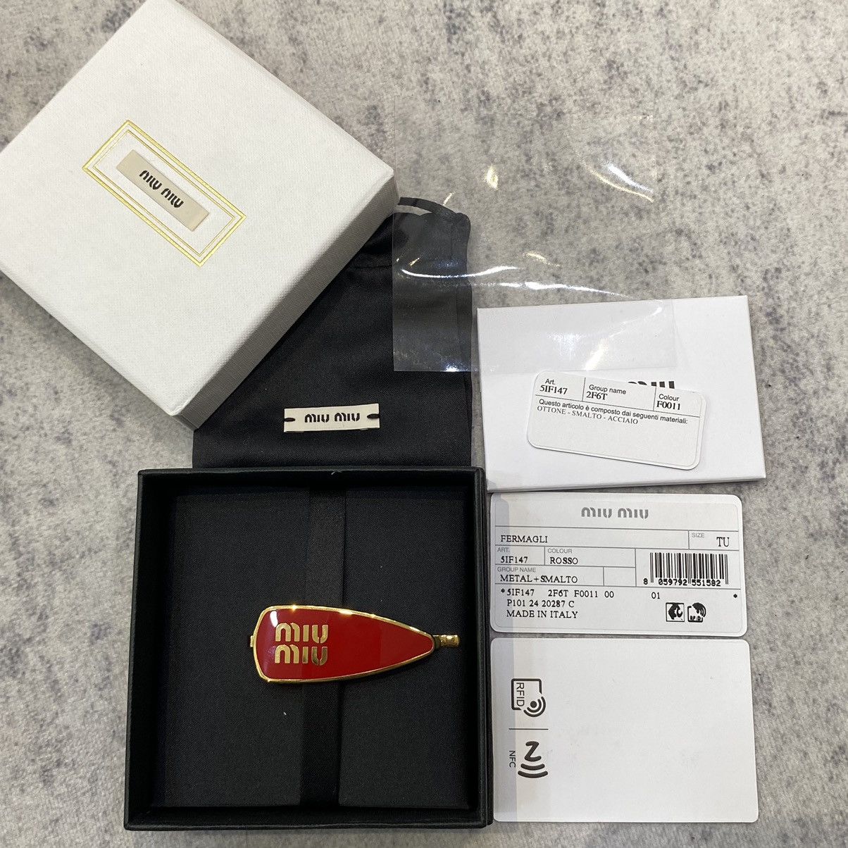 Miu Miu MIU MIU Enameled Metal Hair Clip RED Size ONE SIZE - 5 Thumbnail