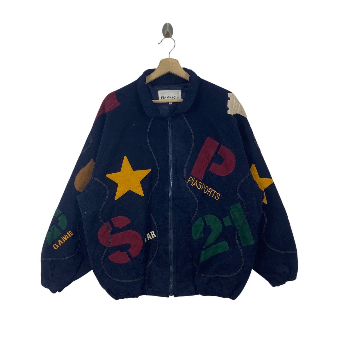 Vintage Vintage PIA SPORTS Bomber Jacket Big Logo Patchwork Varsity Size US XXL / EU 58 / 5 - 1 Thumbnail