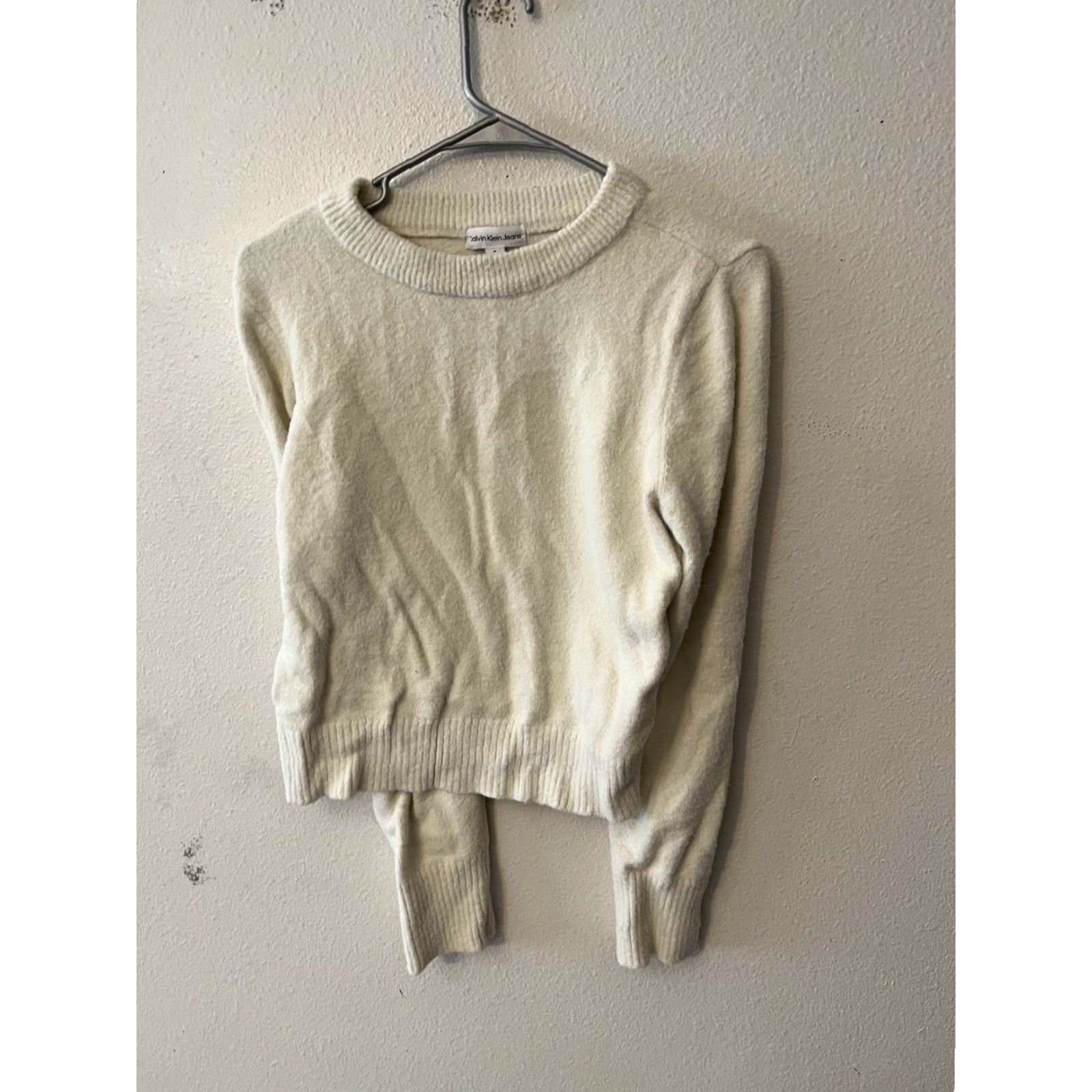 Calvin Klein Calvin Klein Jeans Sweater Women Medium White Knit Nylon Blend Regular Pullover Crew Neck Long Sleeve Raglan Sleeve Casual Knit Style Size M / US 6-8 / IT 42-44 - 2 Thumbnail