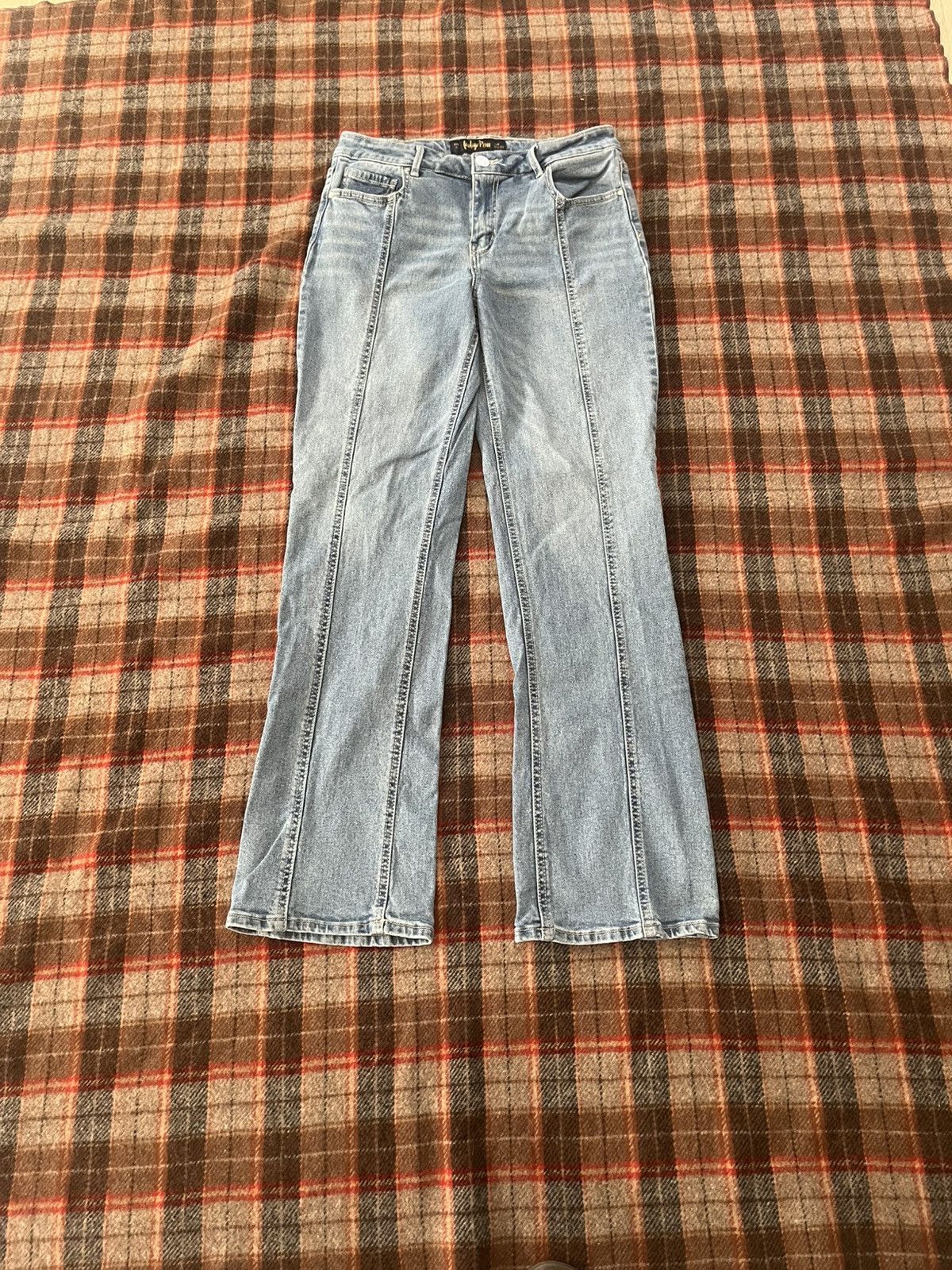 Ed Hardy × Vintage × Von Dutch Vintage Y2K Flare jeans Indigo Rein worked denim pants Size 30" / US 8 / IT 44 - 1 Thumbnail