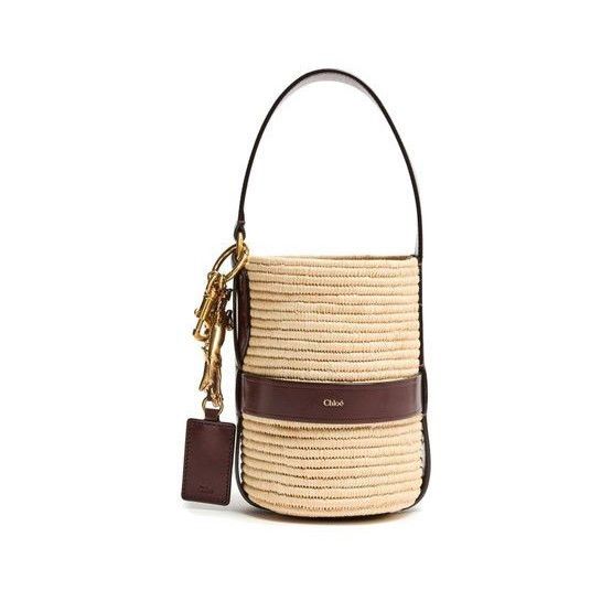 Chloe Chloe Kerala 25 Dark Ebony Raffia-Effect Leather Bucket Bag Size ONE SIZE - 1 Thumbnail