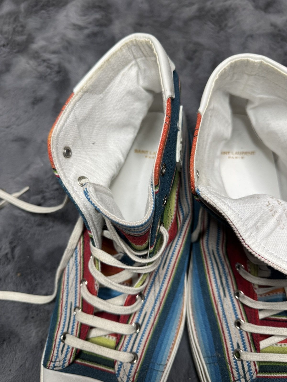 Saint Laurent Paris YSL Saint Laurent BEDFORD Stripe High Top Sneaker Rainbow Size US 15 / EU 48 - 1 Thumbnail