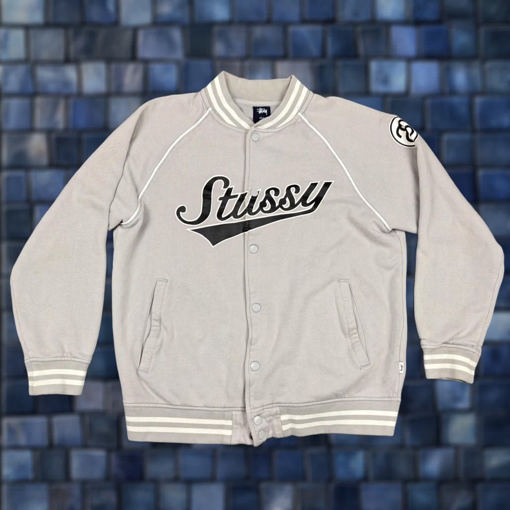 Logo 7 Stussy Jacket Mens Large Gray Fleece Varsity Snap Front Logo Pockets Striped Size US L / EU 52-54 / 3 - 1 Thumbnail