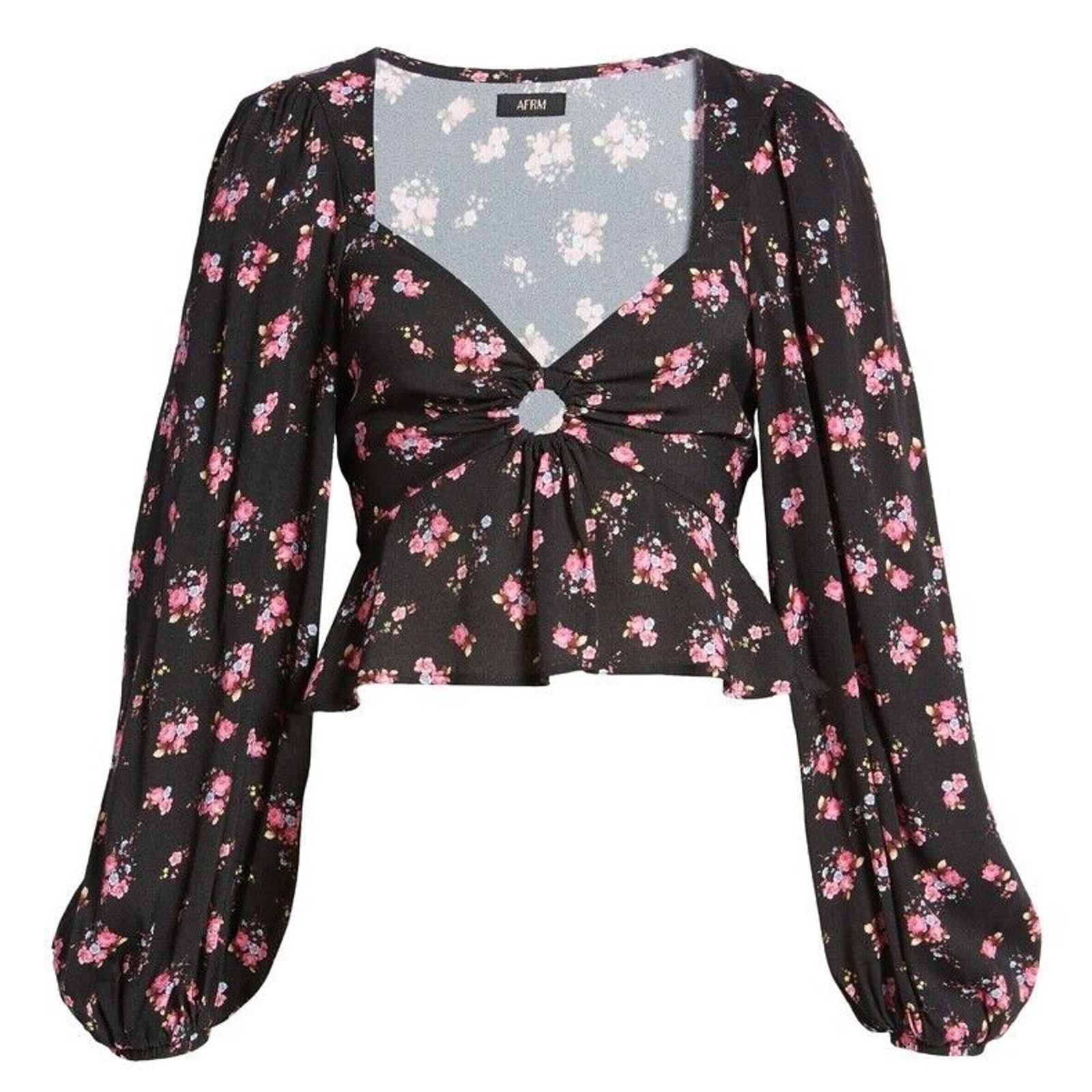 The Unbranded Brand AFRM Women Black Floral Boho Crop Peplum Top Plus Size 1X Size XL / US 12-14 / IT 48-50 - 5 Thumbnail