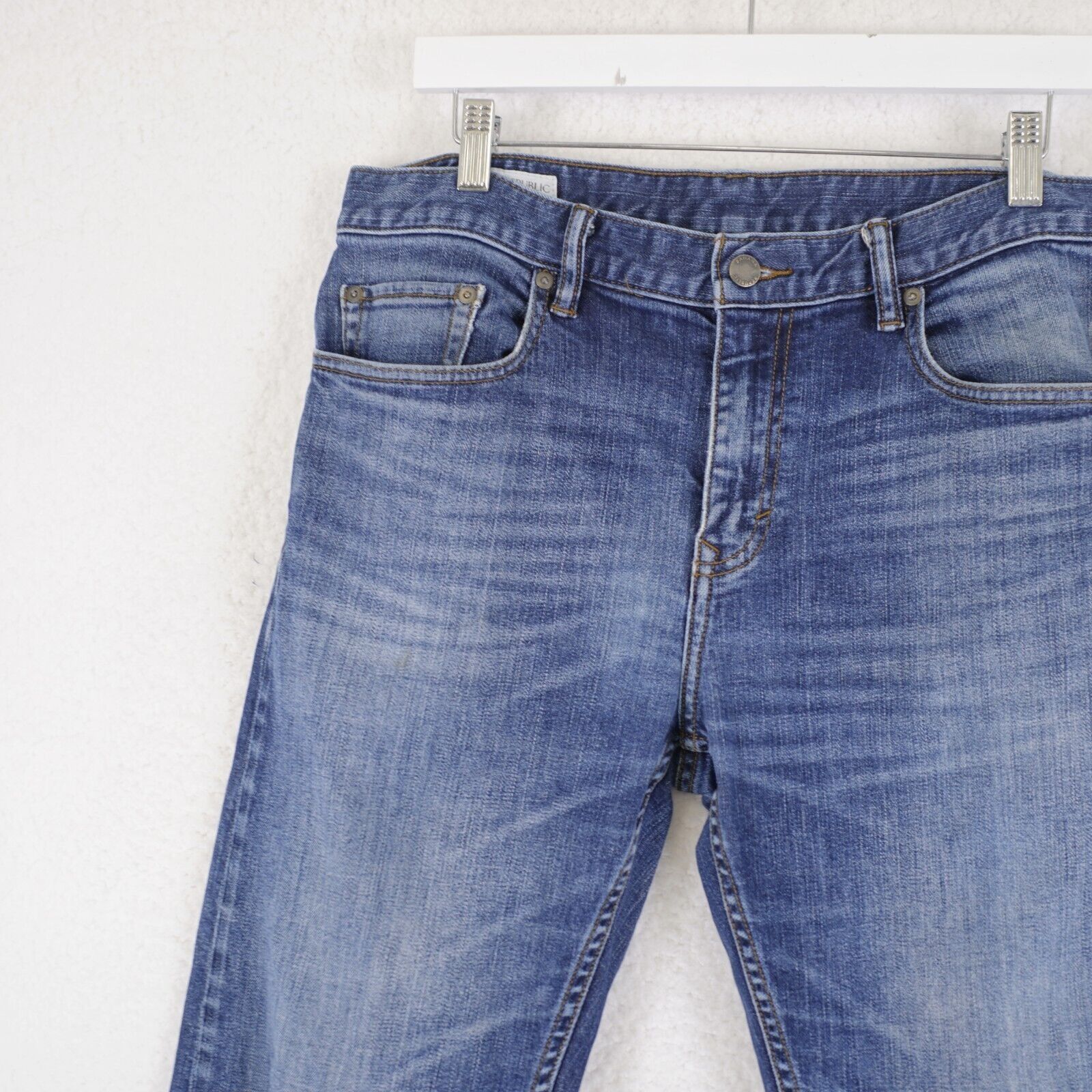 Banana Republic Banana Republic Straight Blue Stone Wash Whiskering Mid Rise Size US 33 - 2 Thumbnail