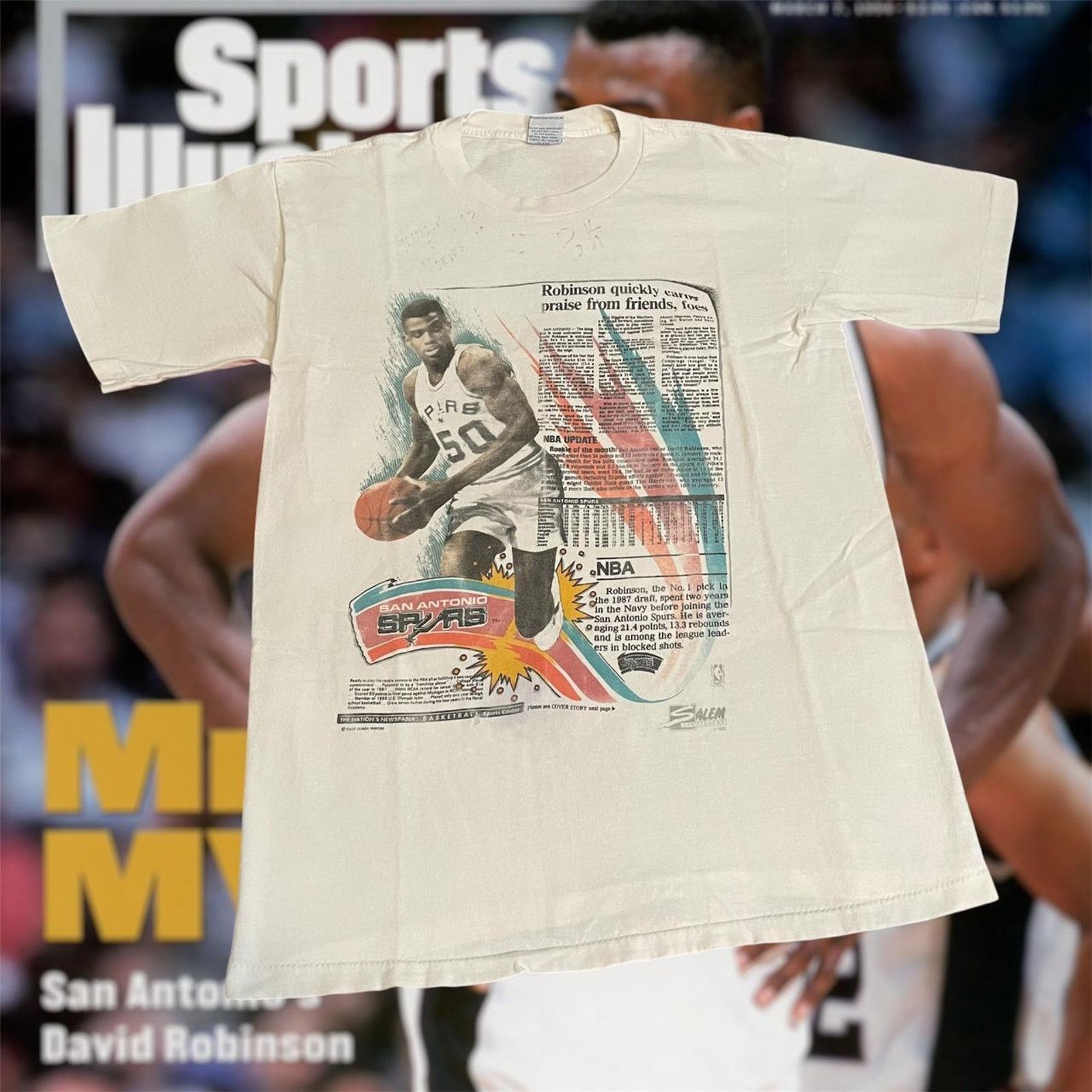 Vintage 1990 NBA David Robinson San Antonio Spurs Tee