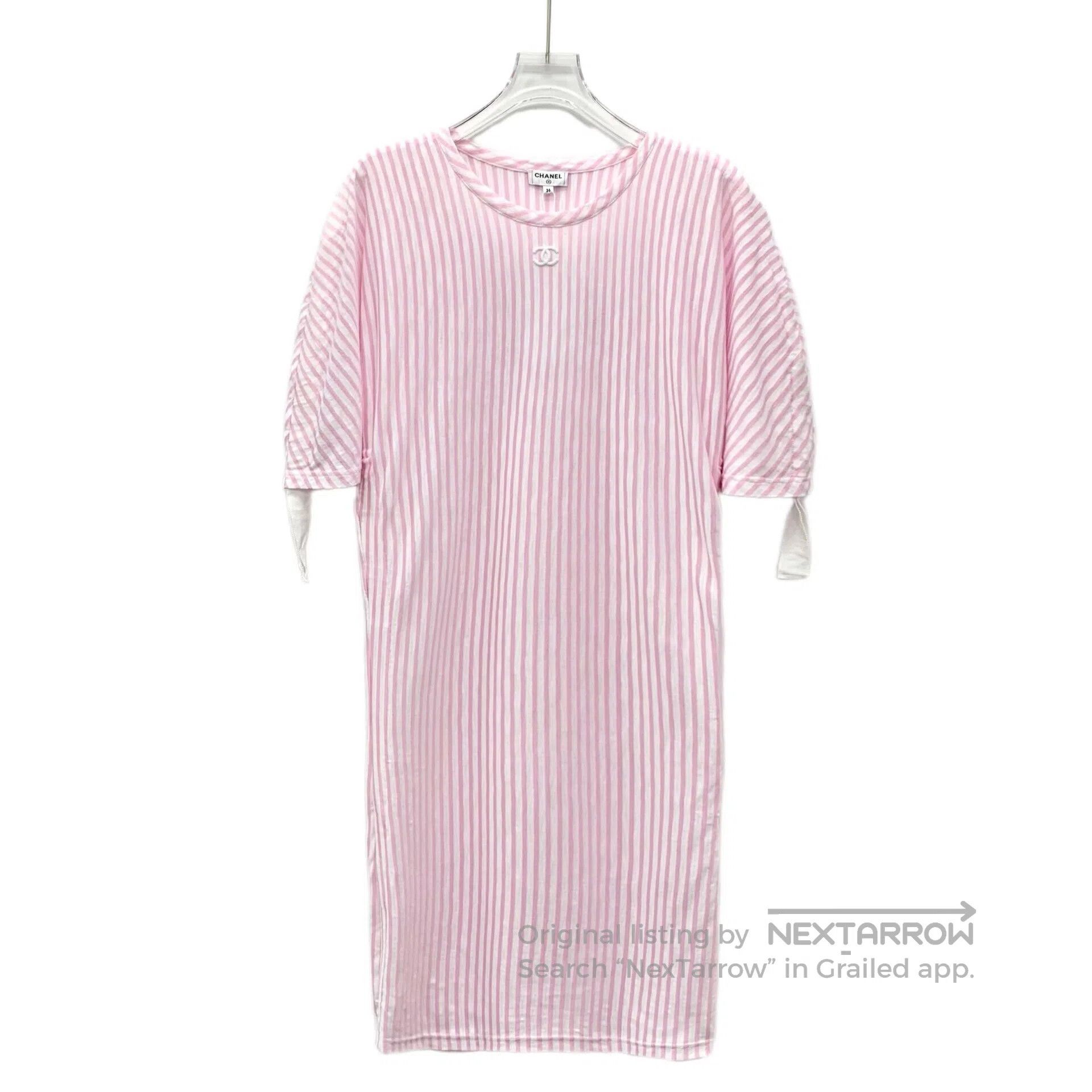 Chanel Chanel Light Pink Vertical Stripe Cotton Round Neck Short Size XS / US 0-2 / IT 36-38 - 1 Thumbnail