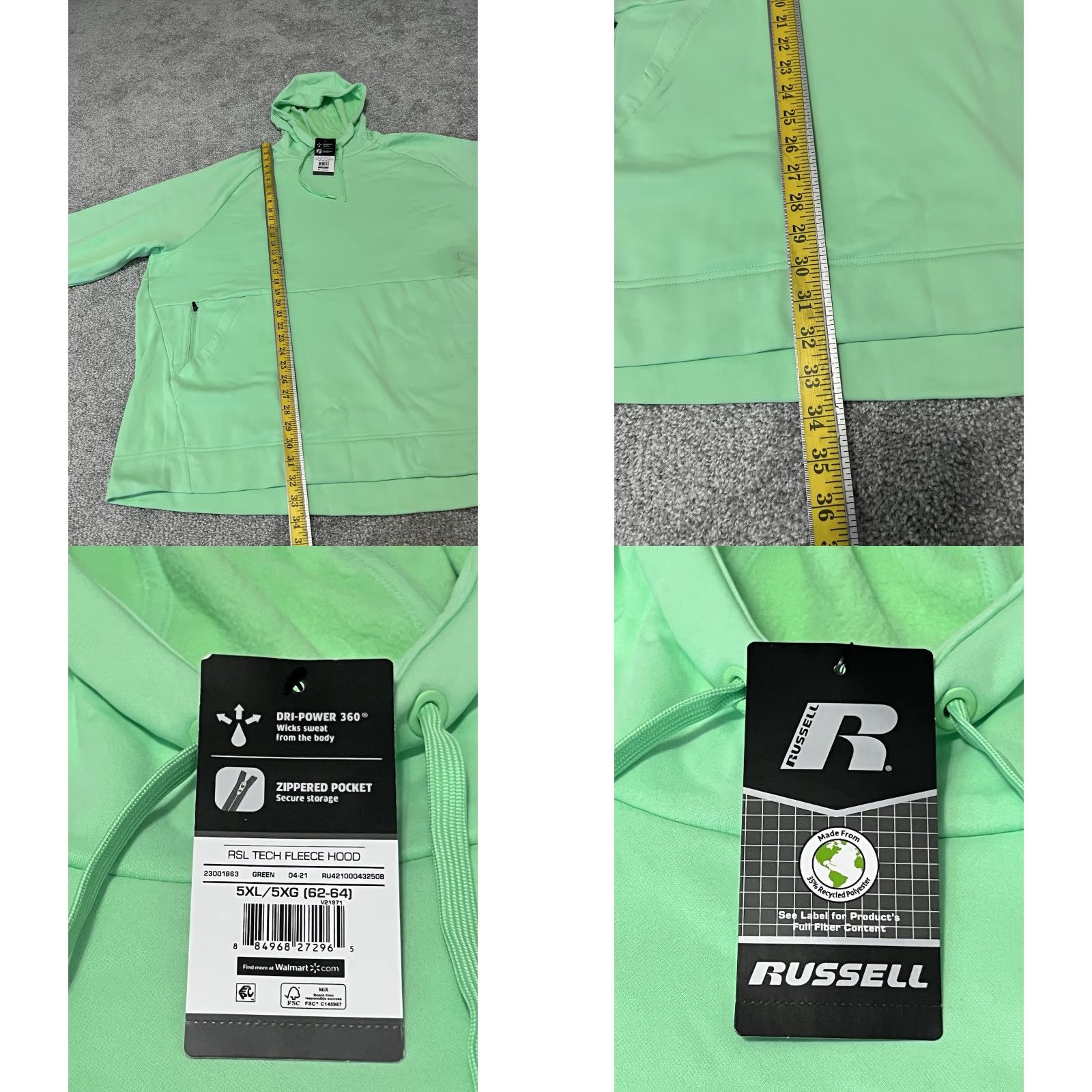 Russell Athletic RUSSELL Polytech Fleece Pullover Hoodie Sweatshirt Green 5XL Men Hooded Graphic Print Pockets Logo Size US XXL / EU 58 / 5 - 8 Thumbnail